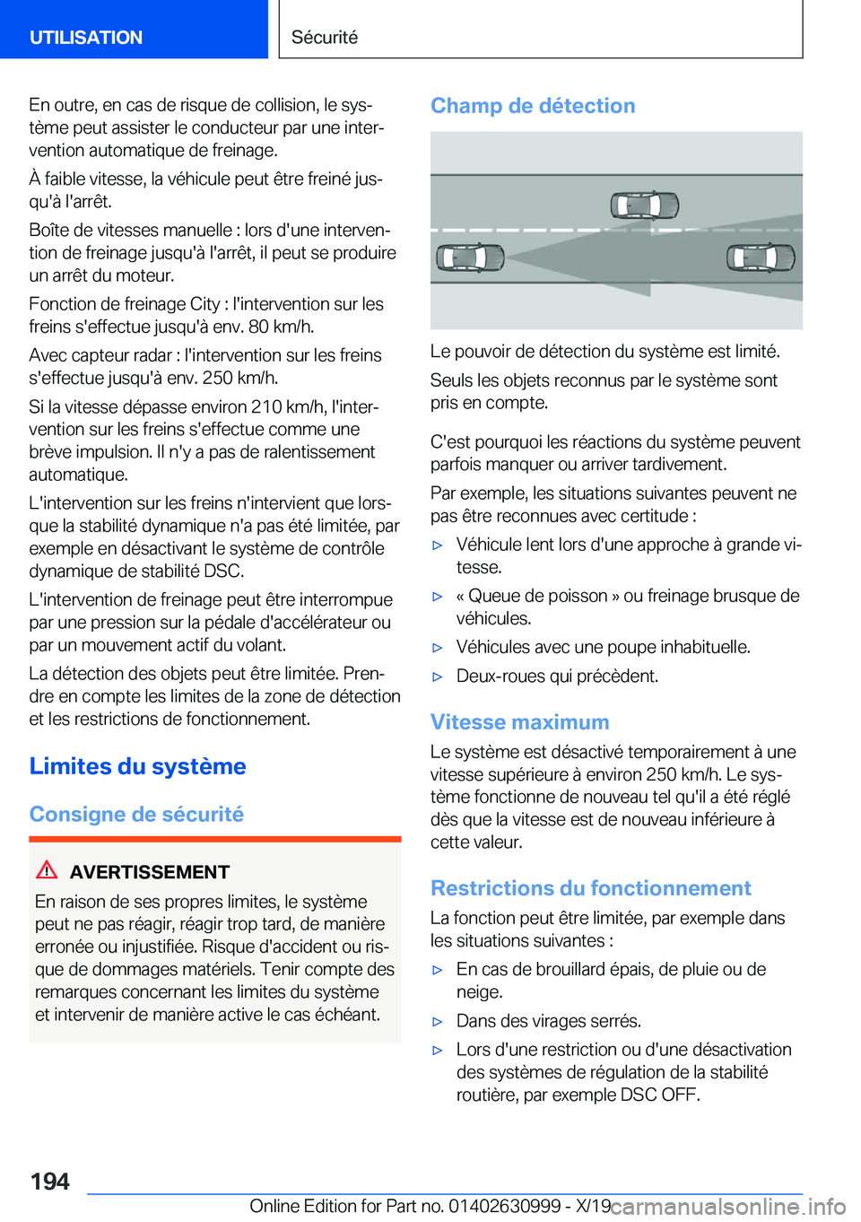 BMW 2 SERIES GRAN COUPE 2020  Notices Demploi (in French) �E�n��o�u�t�r�e�,��e�n��c�a�s��d�e��r�i�s�q�u�e��d�e��c�o�l�l�i�s�i�o�n�,��l�e��s�y�sj
�t�è�m�e��p�e�u�t��a�s�s�i�s�t�e�r��l�e��c�o�n�d�u�c�t�e�u�r��p�a�r��u�n�e��i�n�t�e�rj
�v�e�n�