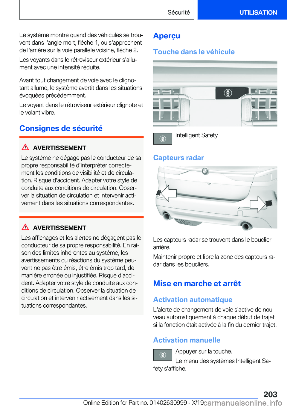 BMW 2 SERIES GRAN COUPE 2020  Notices Demploi (in French) �L�e��s�y�s�t�è�m�e��m�o�n�t�r�e��q�u�a�n�d��d�e�s��v�é�h�i�c�u�l�e�s��s�e��t�r�o�uj�v�e�n�t��d�a�n�s��l�'�a�n�g�l�e��m�o�r�t�,��f�l�è�c�h�e��1�,��o�u��s�'�a�p�p�r�o�c�h�e�n�