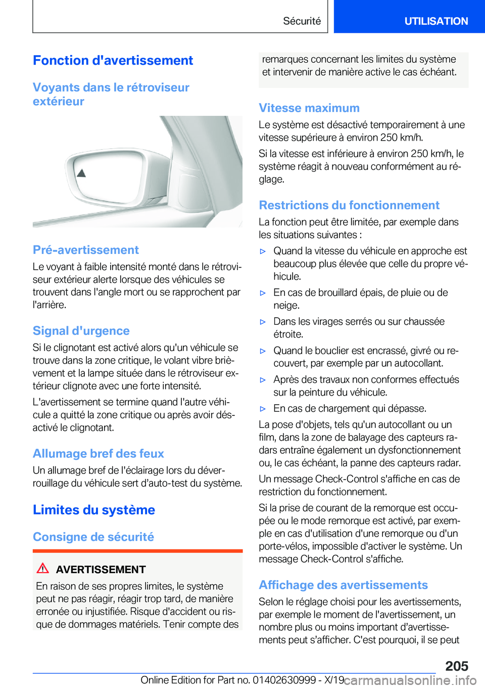 BMW 2 SERIES GRAN COUPE 2020  Notices Demploi (in French) �F�o�n�c�t�i�o�n��d�'�a�v�e�r�t�i�s�s�e�m�e�n�t
�V�o�y�a�n�t�s��d�a�n�s��l�e��r�é�t�r�o�v�i�s�e�u�r
�e�x�t�é�r�i�e�u�r
�P�r�é�-�a�v�e�r�t�i�s�s�e�m�e�n�t
�L�e��v�o�y�a�n�t��