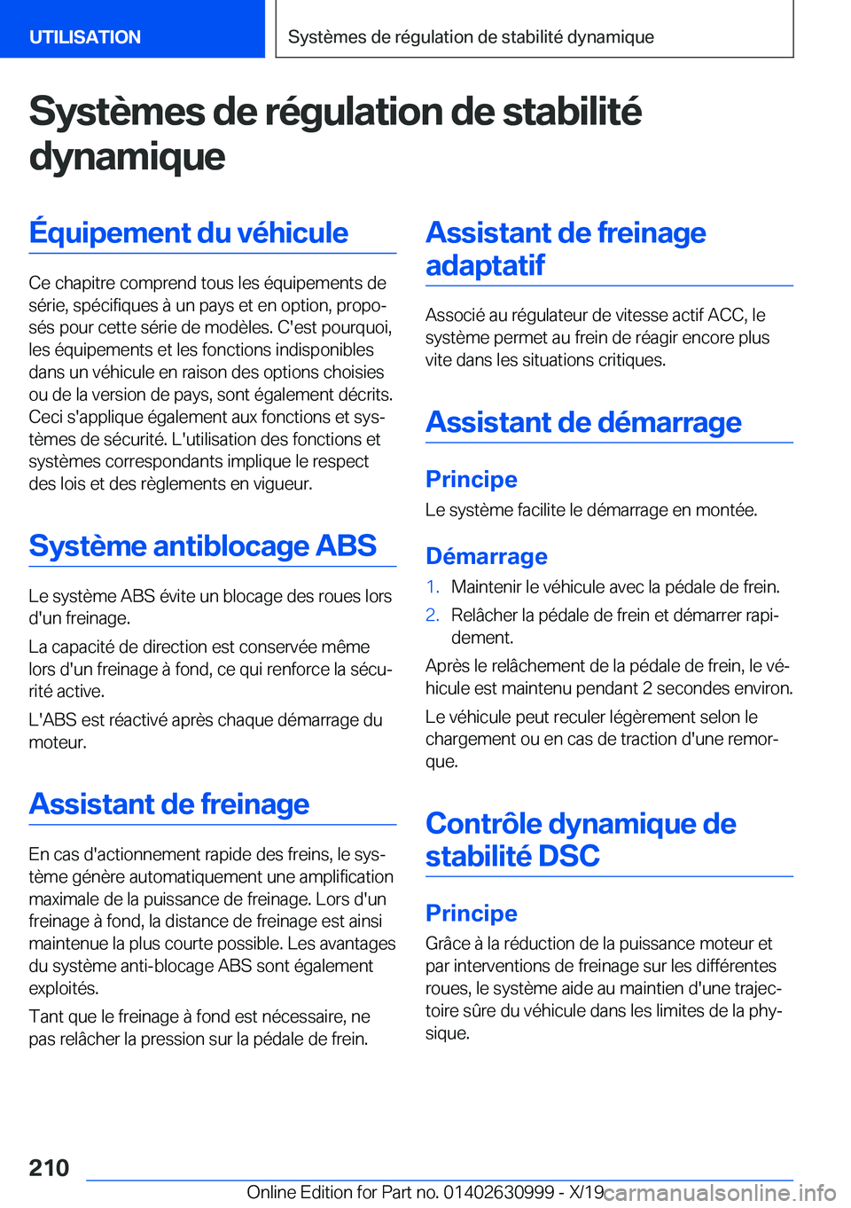 BMW 2 SERIES GRAN COUPE 2020  Notices Demploi (in French) �S�y�s�t�è�m�e�s��d�e��r�é�g�u�l�a�t�i�o�n��d�e��s�t�a�b�i�l�i�t�é�d�y�n�a�m�i�q�u�e�