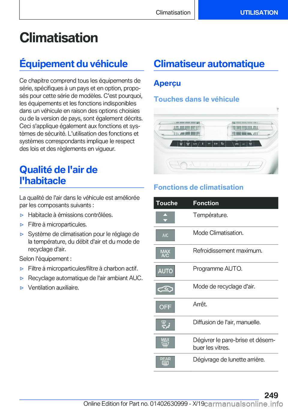 BMW 2 SERIES GRAN COUPE 2020  Notices Demploi (in French) �C�l�i�m�a�t�i�s�a�t�i�o�n�