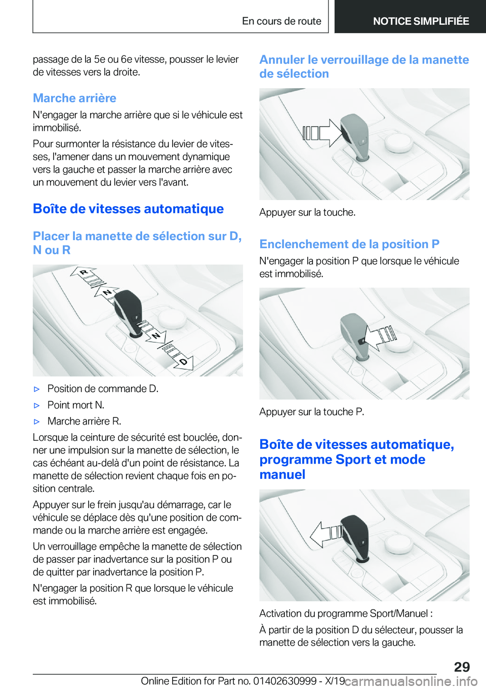 BMW 2 SERIES GRAN COUPE 2020  Notices Demploi (in French) �p�a�s�s�a�g�e��d�e��l�a��5�e��o�u��6�e��v�i�t�e�s�s�e�,��p�o�u�s�s�e�r��l�e��l�e�v�i�e�r�d�e��v�i�t�e�s�s�e�s��v�e�r�s��l�a��d�r�o�i�t�e�.
�M�a�r�c�h�e��a�r�r�i�è�r�e
�N�'�e�n�g�a�