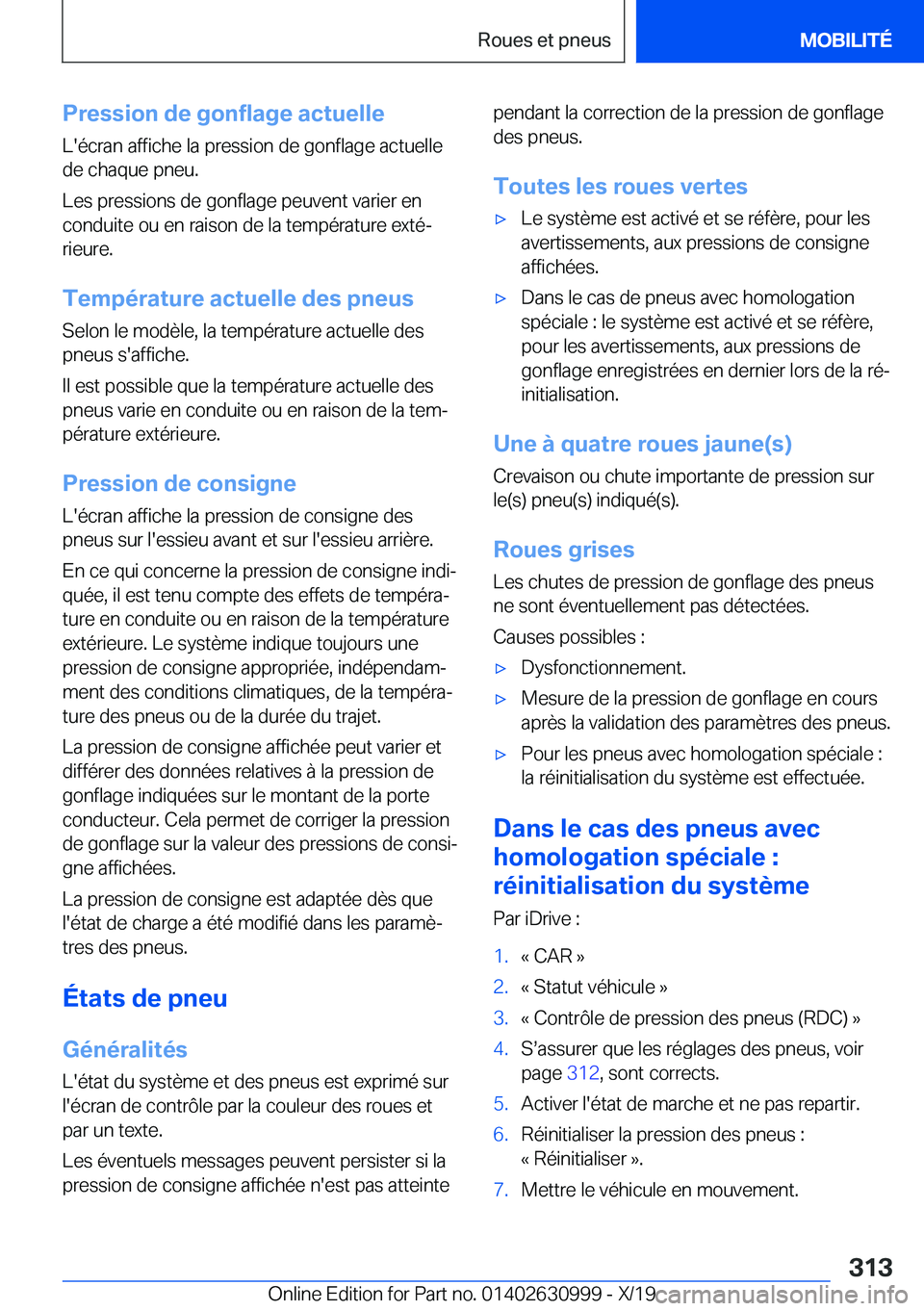 BMW 2 SERIES GRAN COUPE 2020  Notices Demploi (in French) �P�r�e�s�s�i�o�n��d�e��g�o�n�f�l�a�g�e��a�c�t�u�e�l�l�e
�L�'�é�c�r�a�n��a�f�f�i�c�h�e��l�a��p�r�e�s�s�i�o�n��d�e��g�o�n�f�l�a�g�e��a�c�t�u�e�l�l�e
�d�e��c�h�a�q�u�e��p�n�e�u�.
�L�e�s�