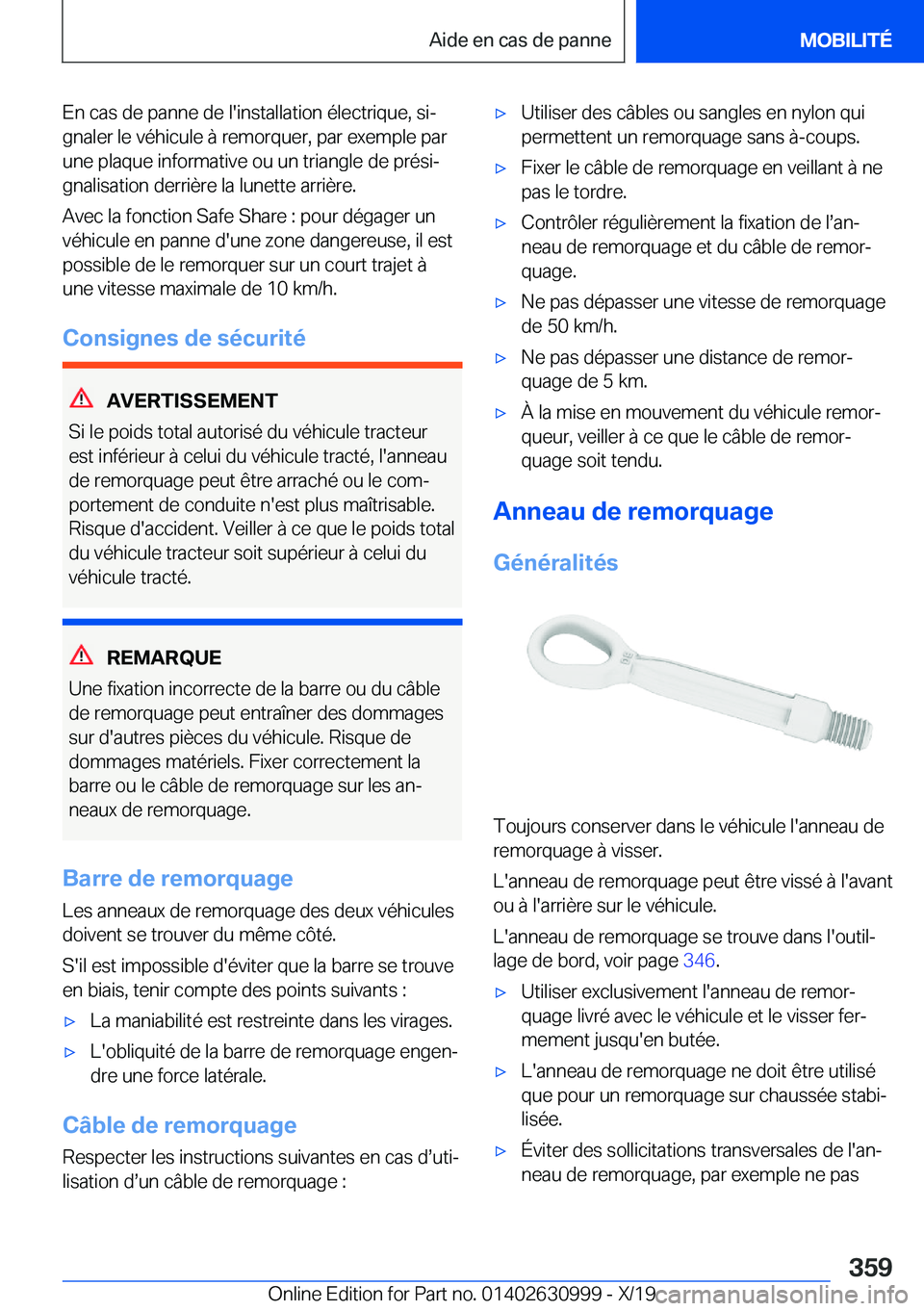 BMW 2 SERIES GRAN COUPE 2020  Notices Demploi (in French) �E�n��c�a�s��d�e��p�a�n�n�e��d�e��l�'�i�n�s�t�a�l�l�a�t�i�o�n��é�l�e�c�t�r�i�q�u�e�,��s�ij�g�n�a�l�e�r��l�e��v�é�h�i�c�u�l�e��