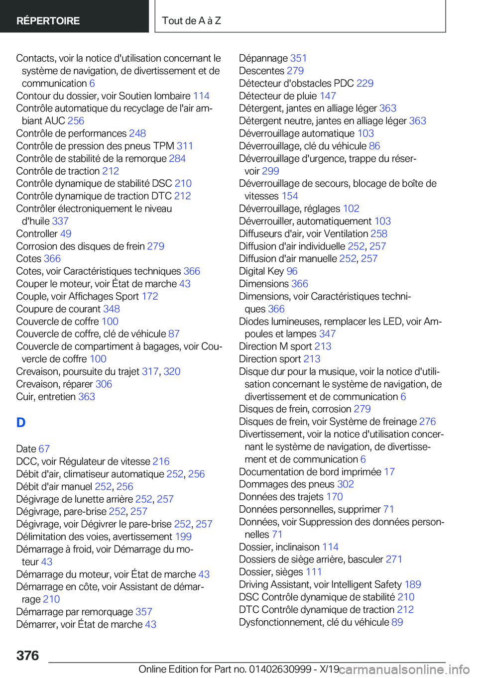 BMW 2 SERIES GRAN COUPE 2020  Notices Demploi (in French) �C�o�n�t�a�c�t�s�,��v�o�i�r��l�a��n�o�t�i�c�e��d�'�u�t�i�l�i�s�a�t�i�o�n��c�o�n�c�e�r�n�a�n�t��l�e�s�y�s�t�è�m�e��d�e��n�a�v�i�g�a�t�i�o�n�,��d�e��d�i�v�e�r�t�i�s�s�e�m�e�n�t��e�t��d�