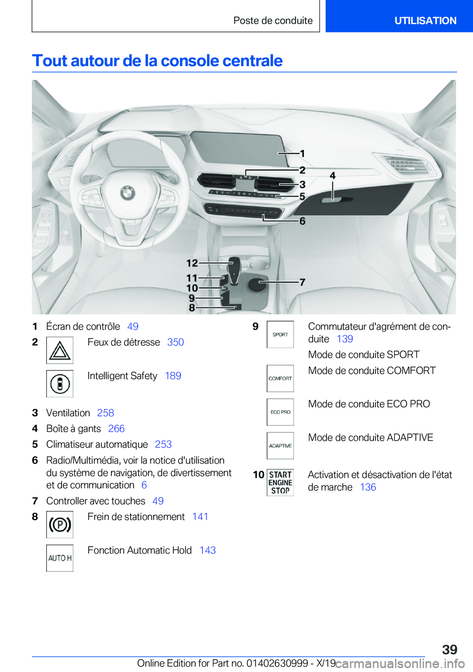 BMW 2 SERIES GRAN COUPE 2020  Notices Demploi (in French) �T�o�u�t��a�u�t�o�u�r��d�e��l�a��c�o�n�s�o�l�e��c�e�n�t�r�a�l�e�1�