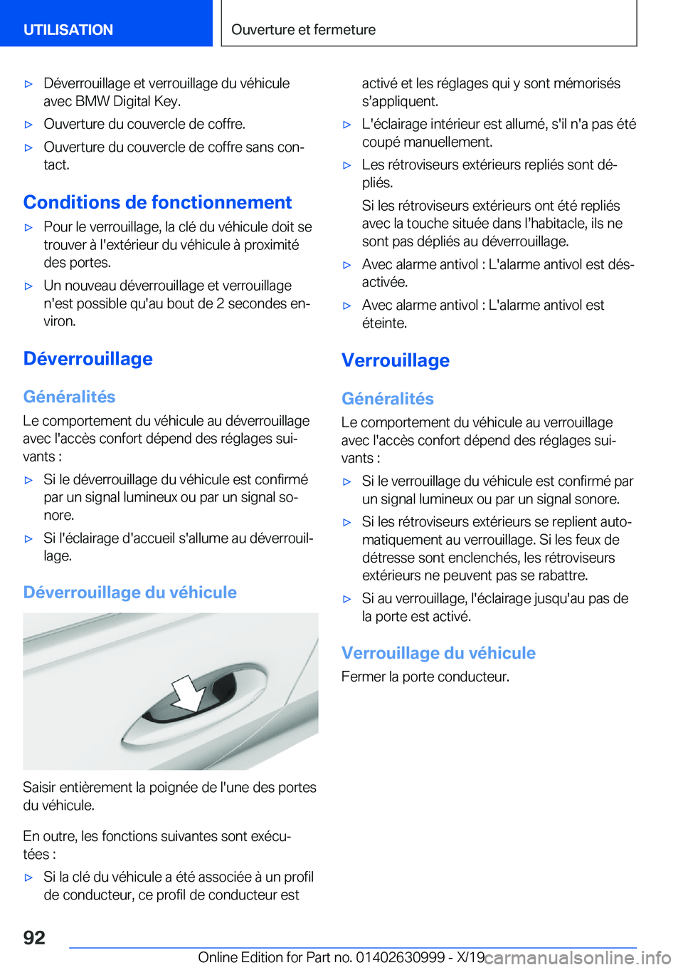 BMW 2 SERIES GRAN COUPE 2020  Notices Demploi (in French) 'x�D�é�v�e�r�r�o�u�i�l�l�a�g�e��e�t��v�e�r�r�o�u�i�l�l�a�g�e��d�u��v�é�h�i�c�u�l�e�a�v�e�c��B�M�W��D�i�g�i�t�a�l��K�e�y�.'x�O�u�v�e�r�t�u�r�e��d�u��c�o�u�v�e�r�c�l�e��d�e��c�o�f�f