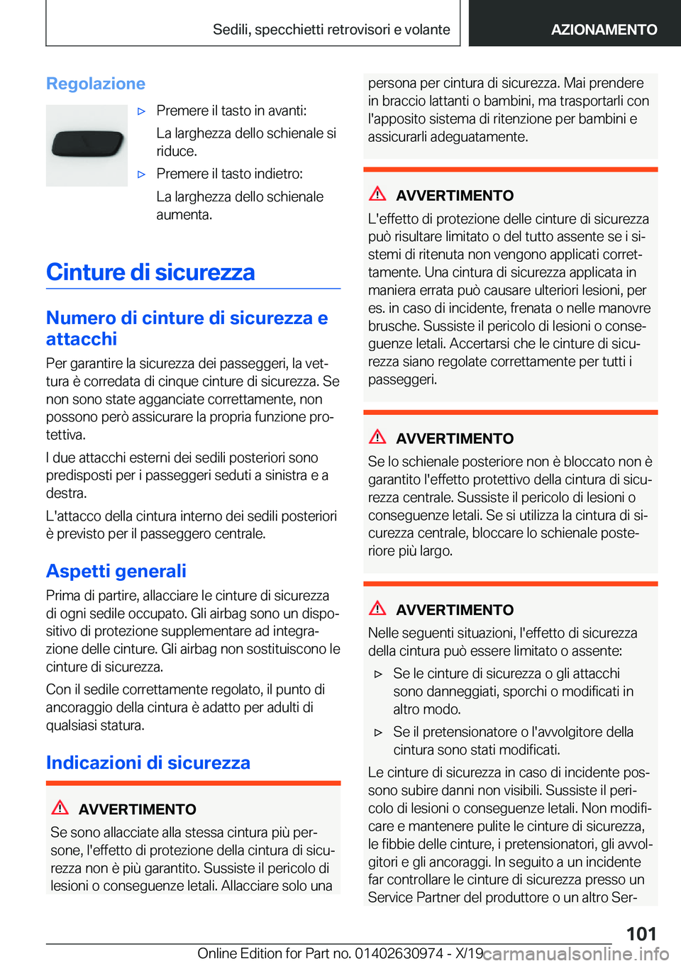 BMW 2 SERIES GRAN COUPE 2020  Libretti Di Uso E manutenzione (in Italian) �R�e�g�o�l�a�z�i�o�n�e'x�P�r�e�m�e�r�e��i�l��t�a�s�t�o��i�n��a�v�a�n�t�i�:
�L�a��l�a�r�g�h�e�z�z�a��d�e�l�l�o��s�c�h�i�e�n�a�l�e��s�i
�r�i�d�u�c�e�.'x�P�r�e�m�e�r�e��i�l��t�a�s�t�o�