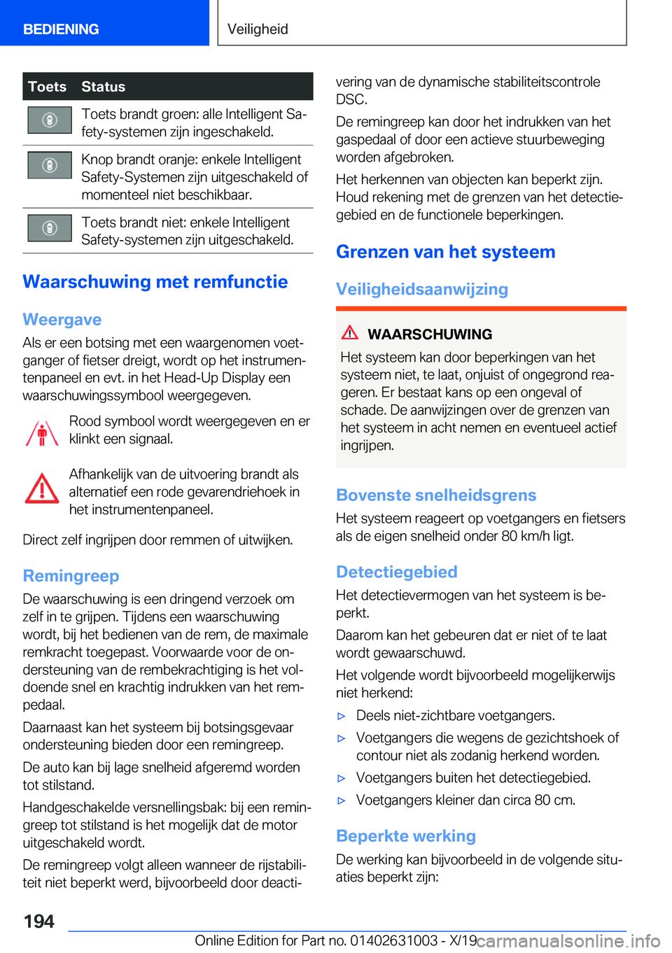 BMW 2 SERIES GRAN COUPE 2020  Instructieboekjes (in Dutch) �T�o�e�t�s�S�t�a�t�u�s�T�o�e�t�s��b�r�a�n�d�t��g�r�o�e�n�:��a�l�l�e��I�n�t�e�l�l�i�g�e�n�t��S�aj
�f�e�t�y�-�s�y�s�t�e�m�e�n��z�i�j�n��i�n�g�e�s�c�h�a�k�e�l�d�.�K�n�o�p��b�r�a�n�d�t��o�r�a�n�