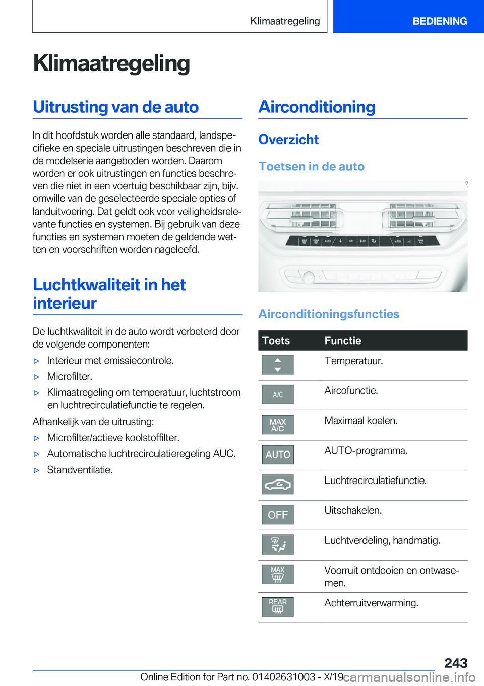 BMW 2 SERIES GRAN COUPE 2020  Instructieboekjes (in Dutch) �K�l�i�m�a�a�t�r�e�g�e�l�i�n�g�U�i�t�r�u�s�t�i�n�g��v�a�n��d�e��a�u�t�o
�I�n��d�i�t��h�o�o�f�d�s�t�u�k��w�o�r�d�e�n��a�l�l�e��s�t�a�n�d�a�a�r�d�,��l�a�n�d�s�p�ej�c�i�f�i�e�k�e��e�n��s�p�e�