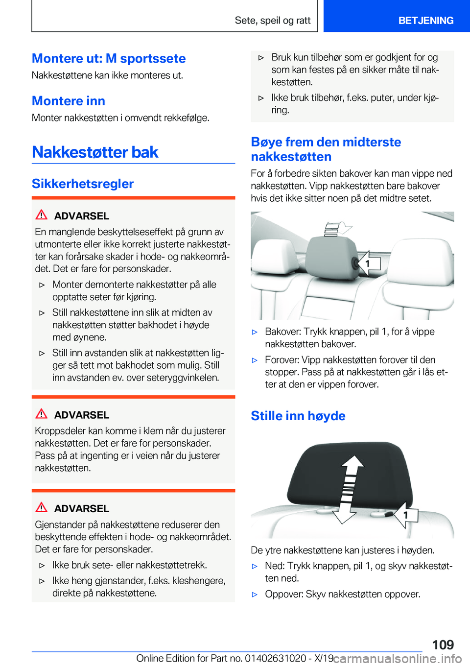 BMW 2 SERIES GRAN COUPE 2020  InstruksjonsbØker (in Norwegian) �M�o�n�t�e�r�e��u�t�:��M��s�p�o�r�t�s�s�e�t�e
�N�a�k�k�e�s�t�