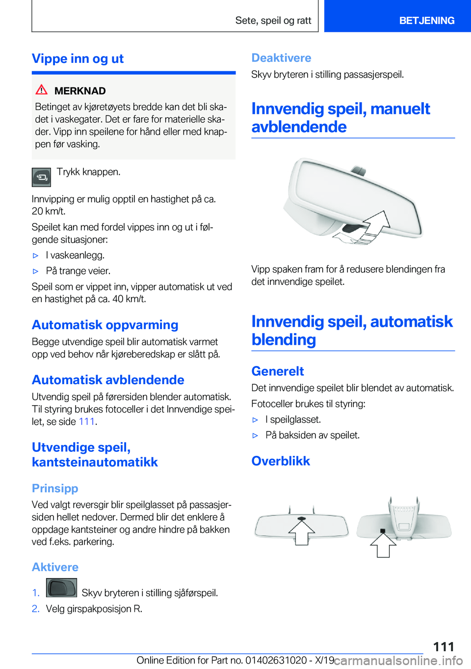 BMW 2 SERIES GRAN COUPE 2020  InstruksjonsbØker (in Norwegian) �V�i�p�p�e��i�n�n��o�g��u�t
�M�E�R�K�N�A�D
�B�e�t�i�n�g�e�t��a�v��k�j�