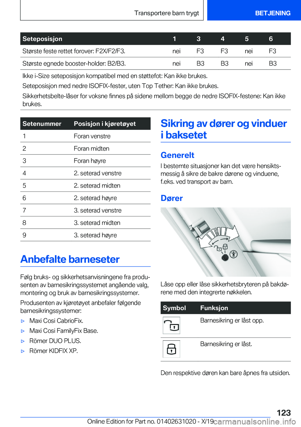 BMW 2 SERIES GRAN COUPE 2020  InstruksjonsbØker (in Norwegian) �S�e�t�e�p�o�s�i�s�j�o�n�1�3�4�5�6�S�t�
