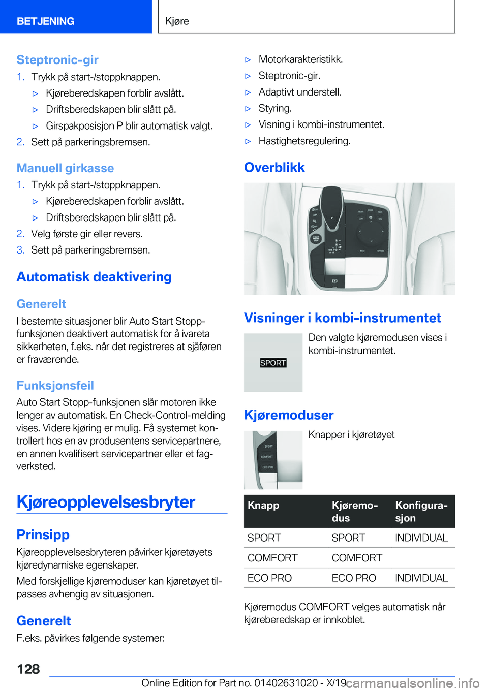BMW 2 SERIES GRAN COUPE 2020  InstruksjonsbØker (in Norwegian) �S�t�e�p�t�r�o�n�i�c�-�g�i�r�1�.�T�r�y�k�k��p�å��s�t�a�r�t�-�/�s�t�o�p�p�k�n�a�p�p�e�n�.'x�K�j�