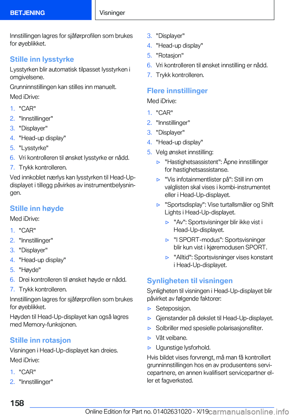 BMW 2 SERIES GRAN COUPE 2020  InstruksjonsbØker (in Norwegian) �I�n�n�s�t�i�l�l�i�n�g�e�n��l�a�g�r�e�s��f�o�r��s�j�å�f�