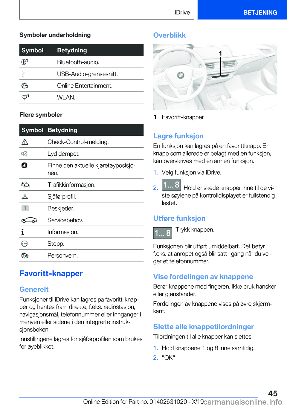 BMW 2 SERIES GRAN COUPE 2020  InstruksjonsbØker (in Norwegian) �S�y�m�b�o�l�e�r��u�n�d�e�r�h�o�l�d�n�i�n�g�S�y�m�b�o�l�B�e�t�y�d�n�i�n�g��B�l�u�e�t�o�o�t�h�-�a�u�d�i�o�.��U�S�B�-�A�u�d�i�o�-�g�r�e�n�s�e�s�n�i�t�t�.��O�n�l�i�n�e��E�n�t�e�r�t�a�i�n�m�e�n�t�.�