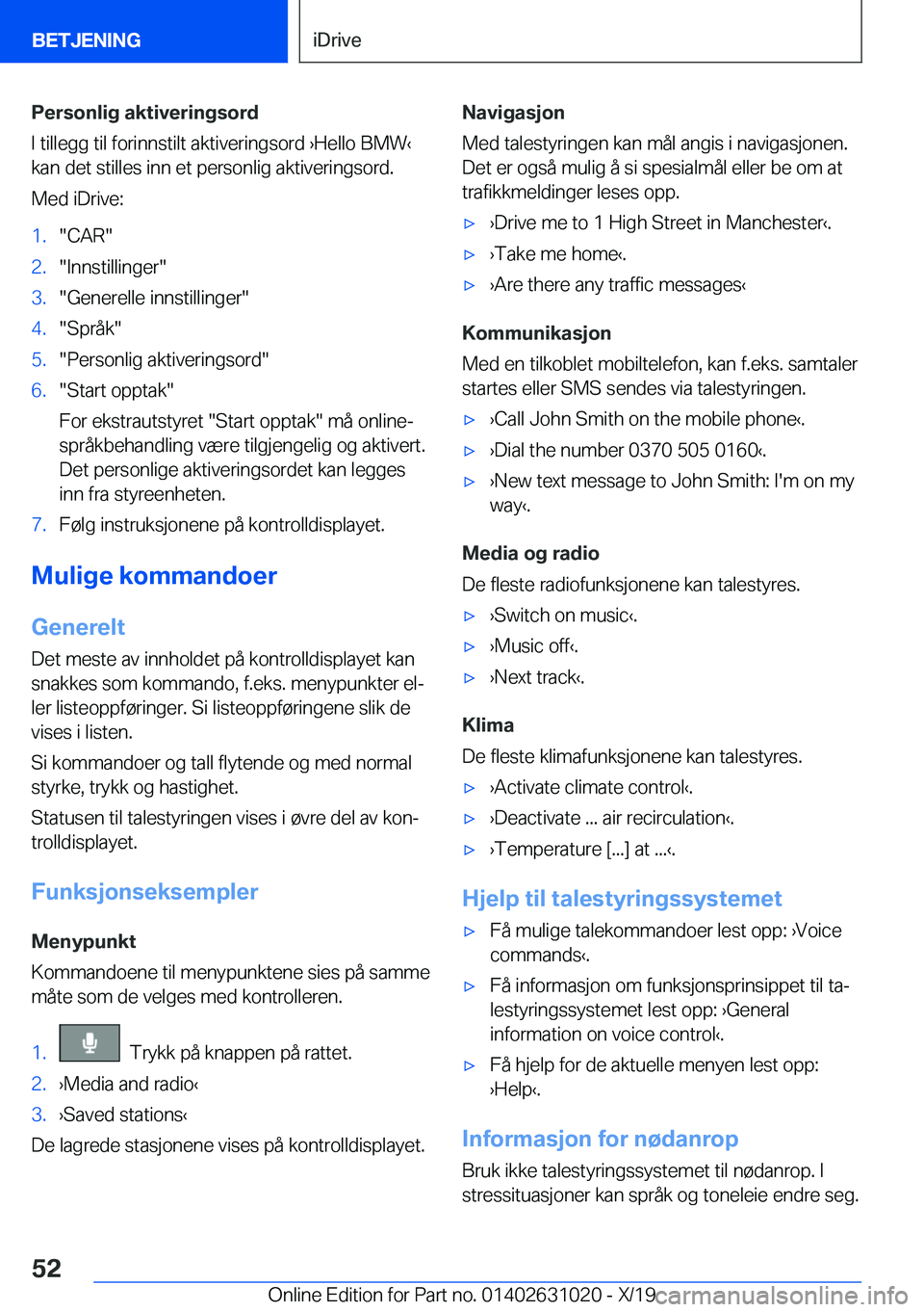 BMW 2 SERIES GRAN COUPE 2020  InstruksjonsbØker (in Norwegian) �P�e�r�s�o�n�l�i�g��a�k�t�i�v�e�r�i�n�g�s�o�r�d
�I��t�i�l�l�e�g�g��t�i�l��f�o�r�i�n�n�s�t�i�l�t��a�k�t�i�v�e�r�i�n�g�s�o�r�d�
