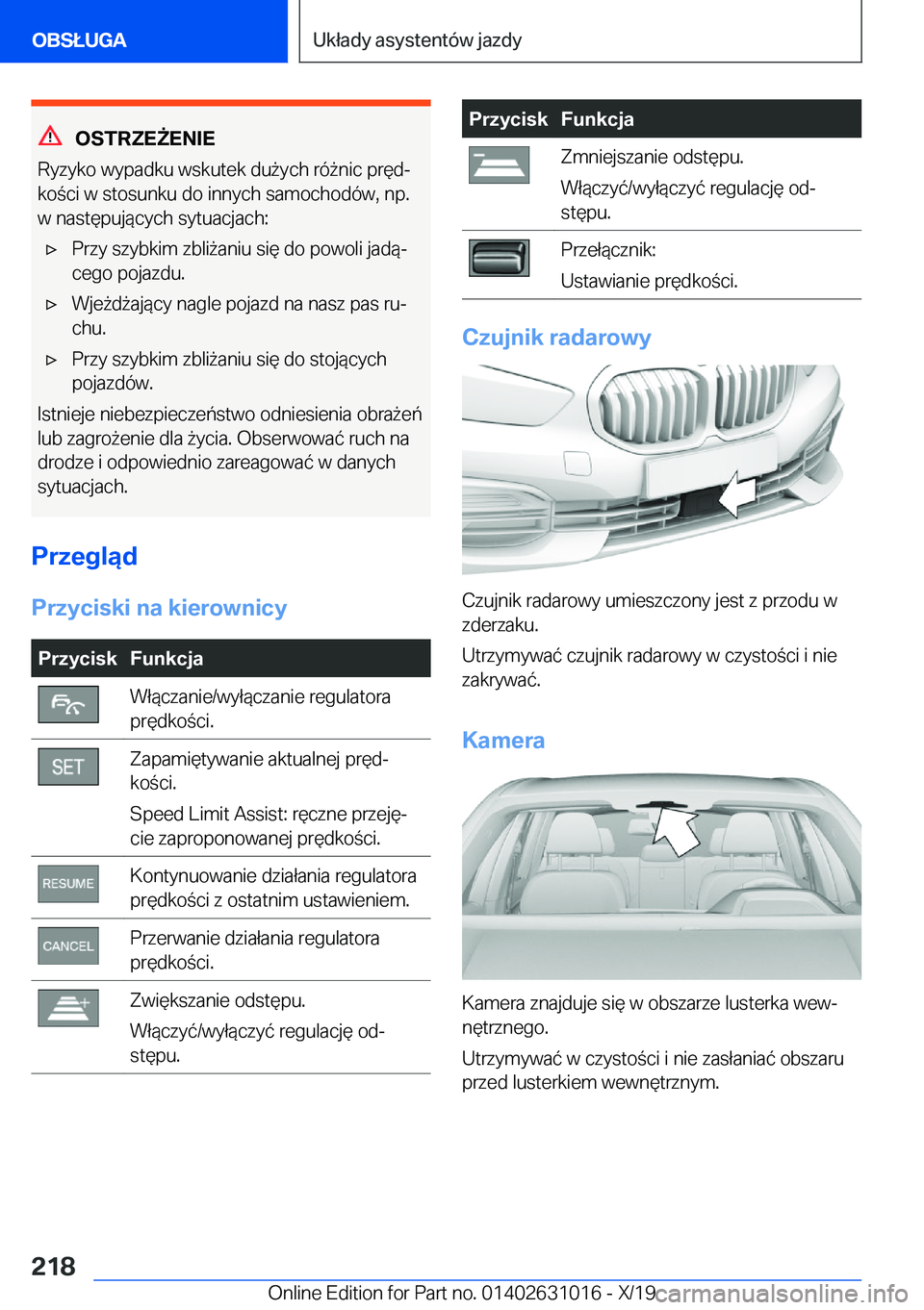 BMW 2 SERIES GRAN COUPE 2020  Instrukcja obsługi (in Polish) �O�S�T�R�Z�E8�E�N�I�E
�R�y�z�y�k�o��w�y�p�a�d�k�u��w�s�k�u�t�e�k��d�u9�y�c�h��r�