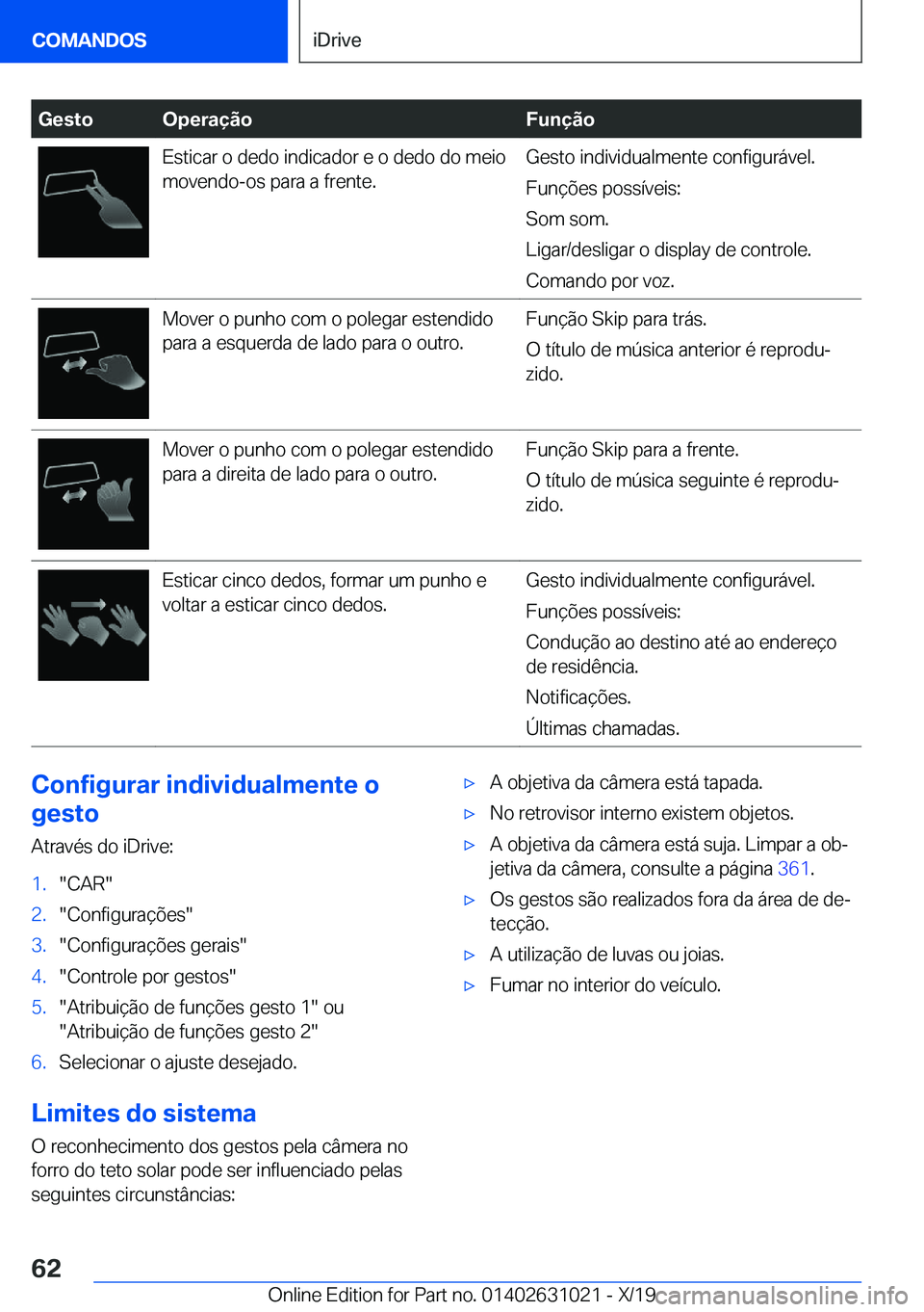 BMW 2 SERIES GRAN COUPE 2020  Manual do condutor (in Portuguese) �G�e�s�t�o�O�p�e�r�a�