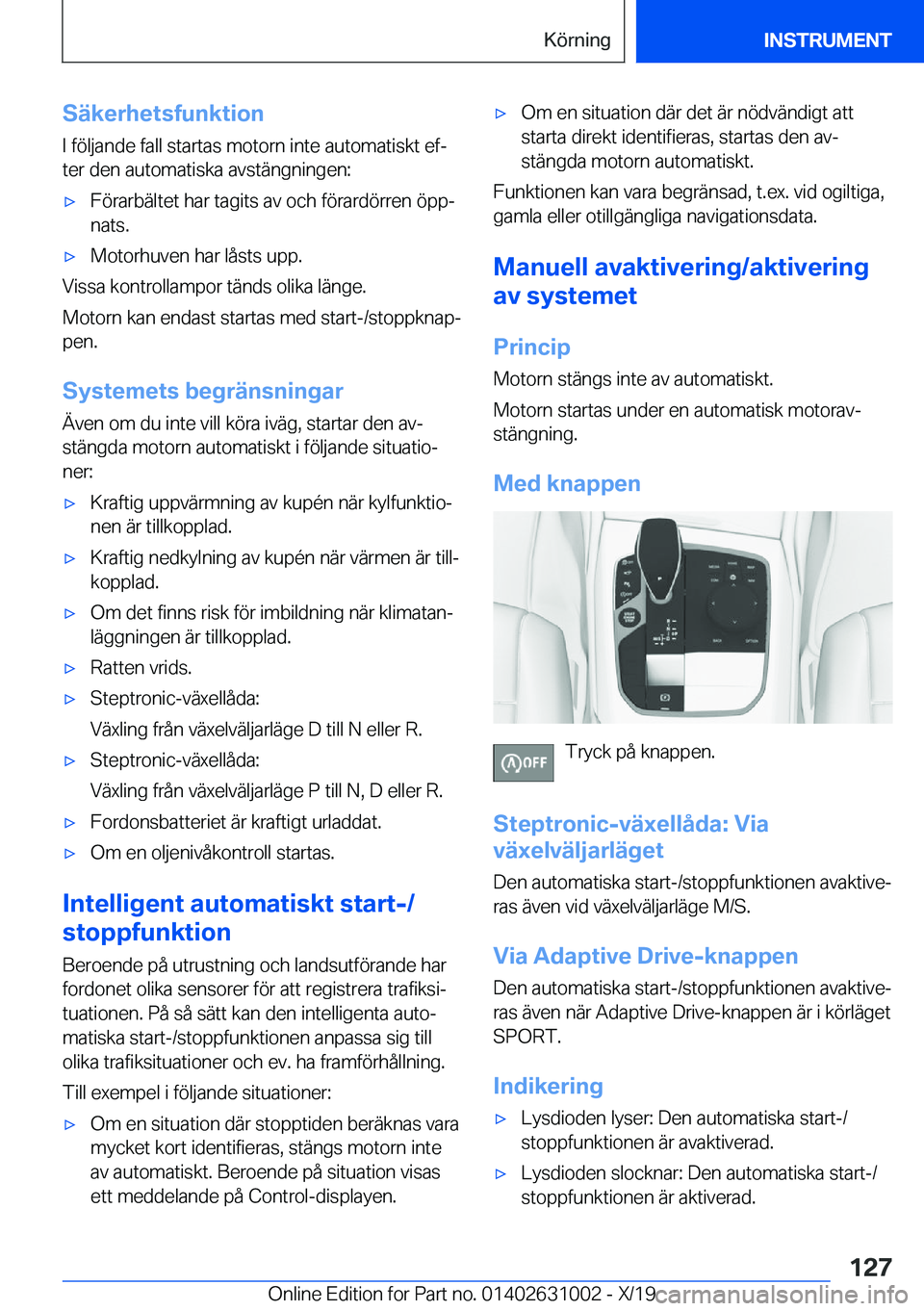 BMW 2 SERIES GRAN COUPE 2020  InstruktionsbÖcker (in Swedish) �S�ä�k�e�r�h�e�t�s�f�u�n�k�t�i�o�n
�I��f�