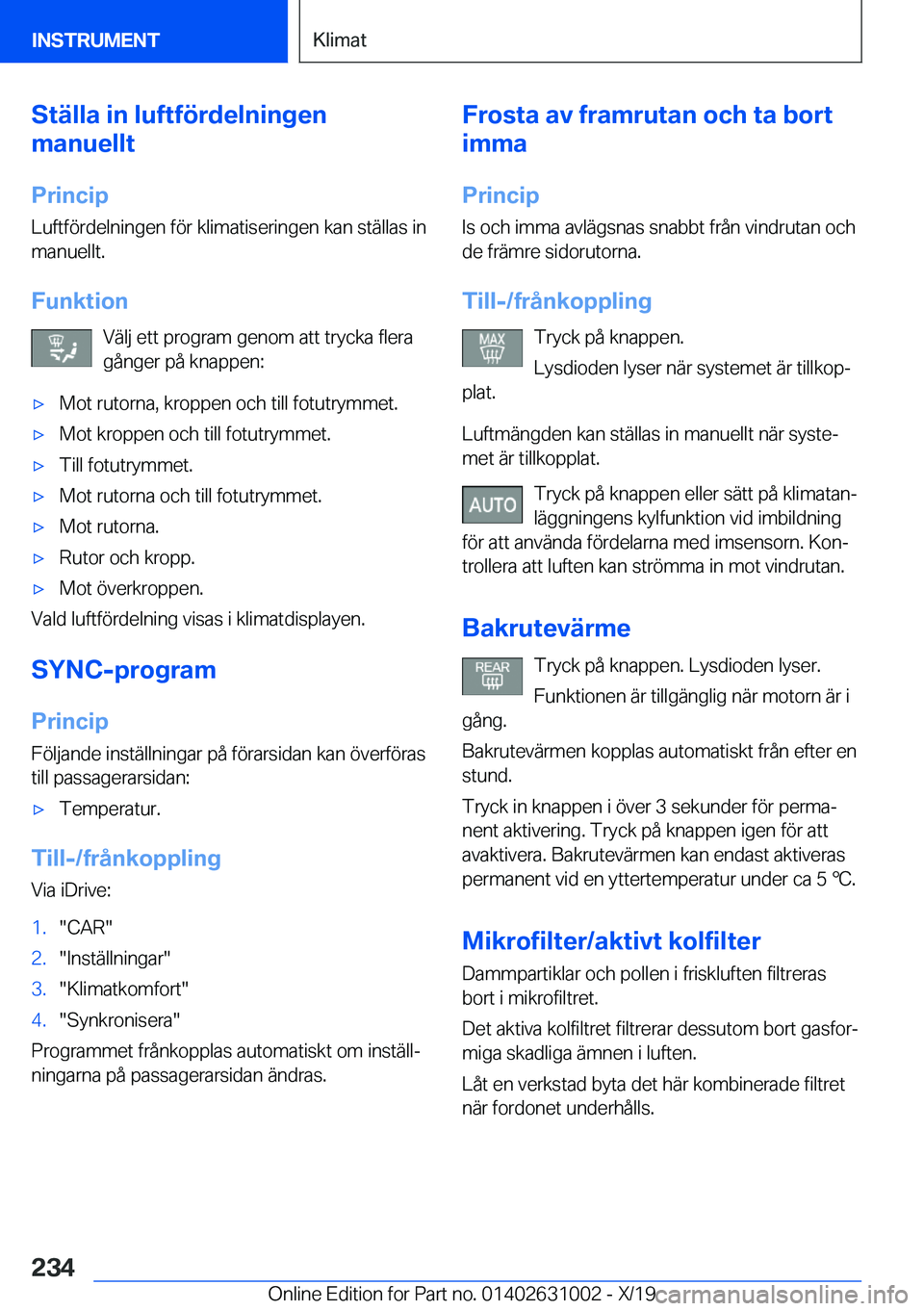 BMW 2 SERIES GRAN COUPE 2020  InstruktionsbÖcker (in Swedish) �S�t�ä�l�l�a��i�n��l�u�f�t�f�