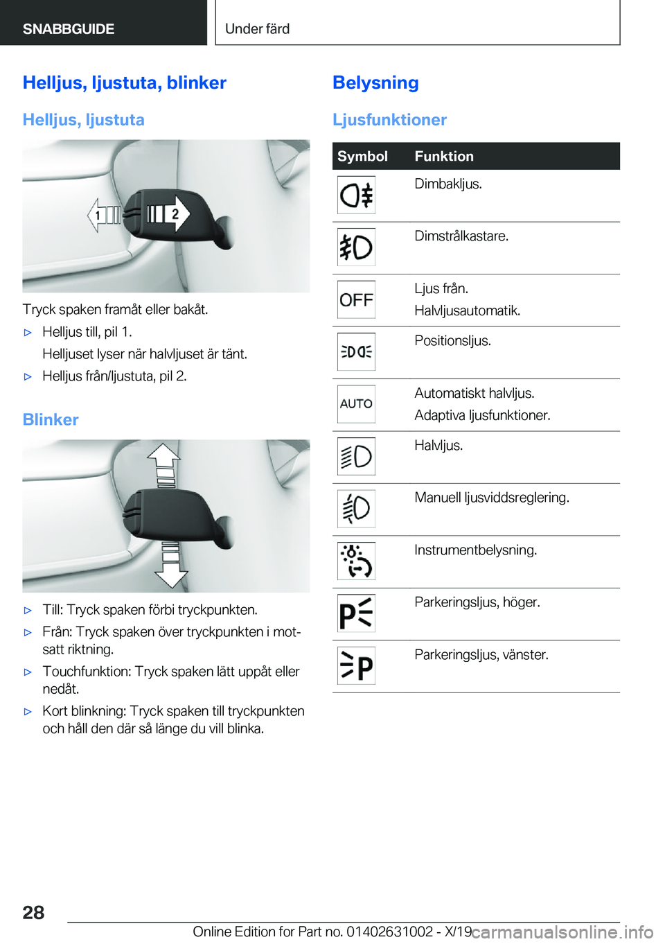 BMW 2 SERIES GRAN COUPE 2020  InstruktionsbÖcker (in Swedish) �H�e�l�l�j�u�s�,��l�j�u�s�t�u�t�a�,��b�l�i�n�k�e�r
�H�e�l�l�j�u�s�,��l�j�u�s�t�u�t�a
�T�r�y�c�k��s�p�a�k�e�n��f�r�a�m�å�t��e�l�l�e�r��b�a�k�å�t�.
'x�H�e�l�l�j�u�s��t�i�l�l�,��p�i�l��1�