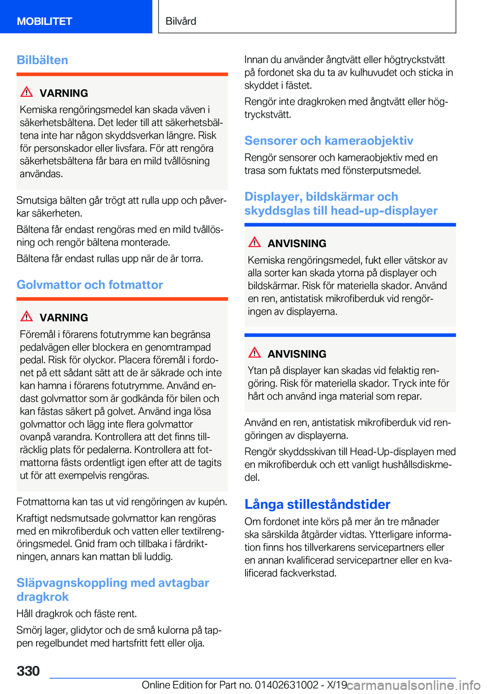 BMW 2 SERIES GRAN COUPE 2020  InstruktionsbÖcker (in Swedish) �B�i�l�b�ä�l�t�e�n
�V�A�R�N�I�N�G
�K�e�m�i�s�k�a��r�e�n�g�