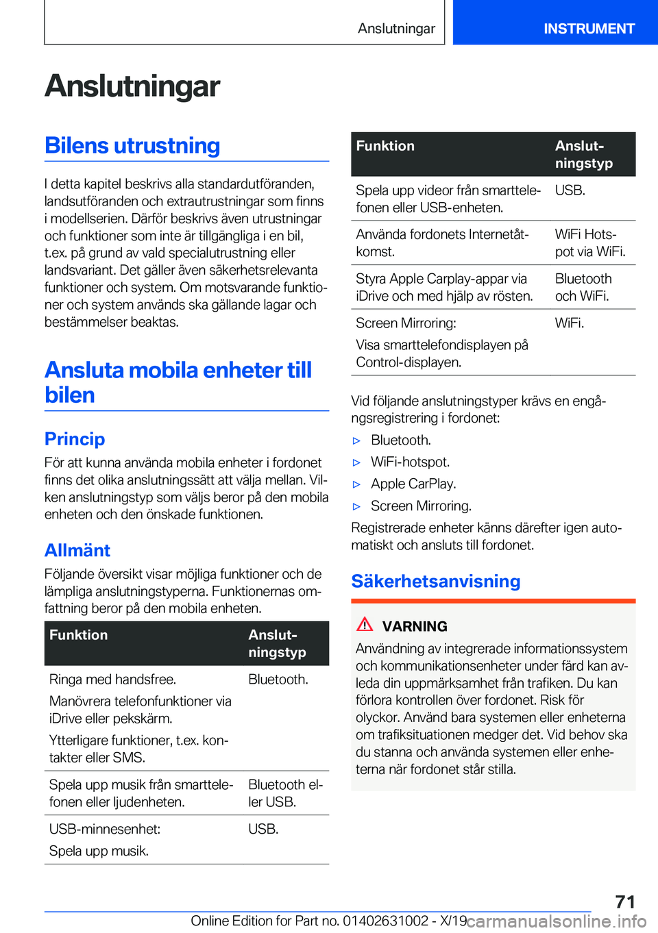 BMW 2 SERIES GRAN COUPE 2020  InstruktionsbÖcker (in Swedish) �A�n�s�l�u�t�n�i�n�g�a�r�B�i�l�e�n�s��u�t�r�u�s�t�n�i�n�g
�I��d�e�t�t�a��k�a�p�i�t�e�l��b�e�s�k�r�i�v�s��a�l�l�a��s�t�a�n�d�a�r�d�u�t�f�