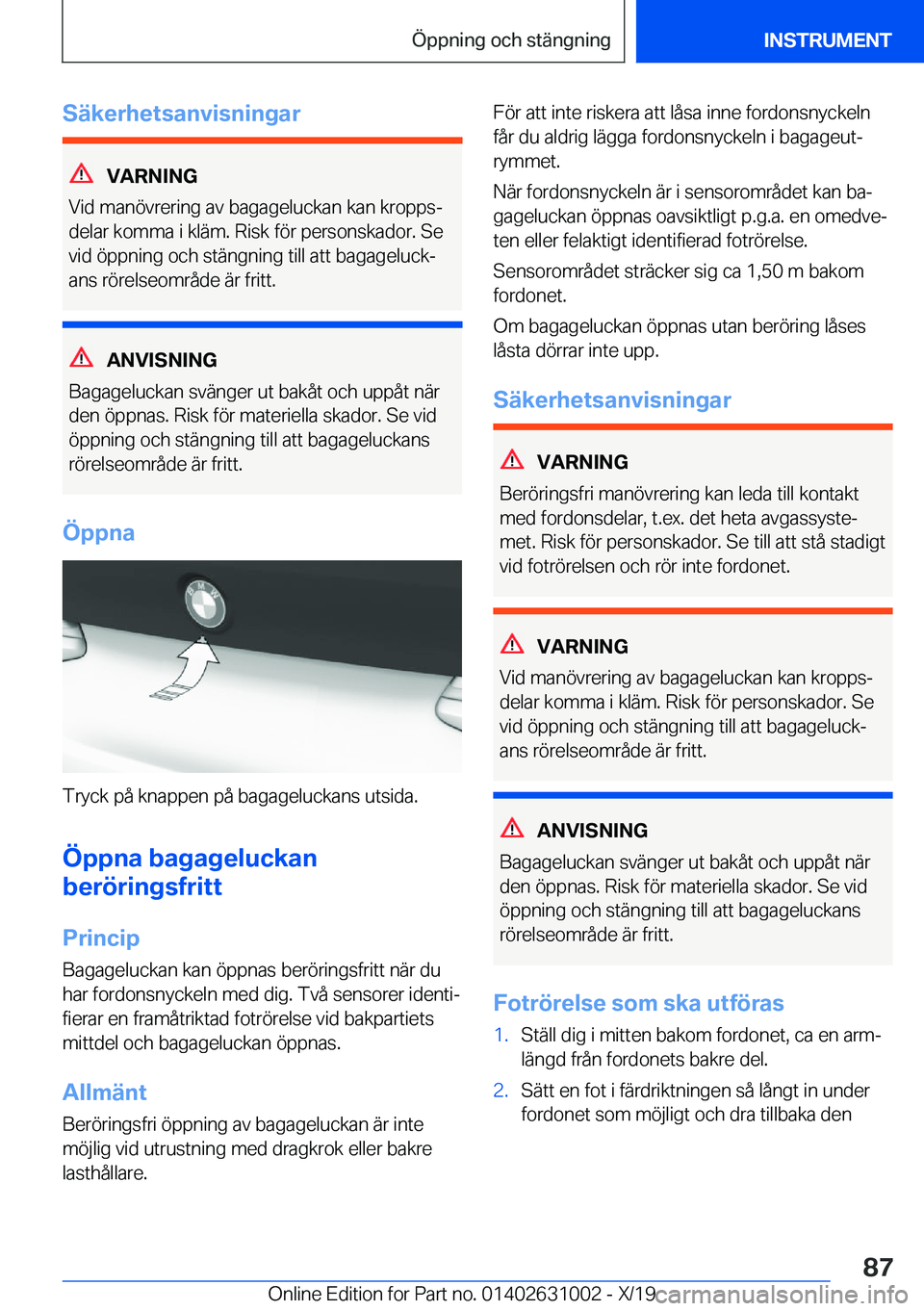 BMW 2 SERIES GRAN COUPE 2020  InstruktionsbÖcker (in Swedish) �S�ä�k�e�r�h�e�t�s�a�n�v�i�s�n�i�n�g�a�r
�V�A�R�N�I�N�G
�V�i�d��m�a�n�