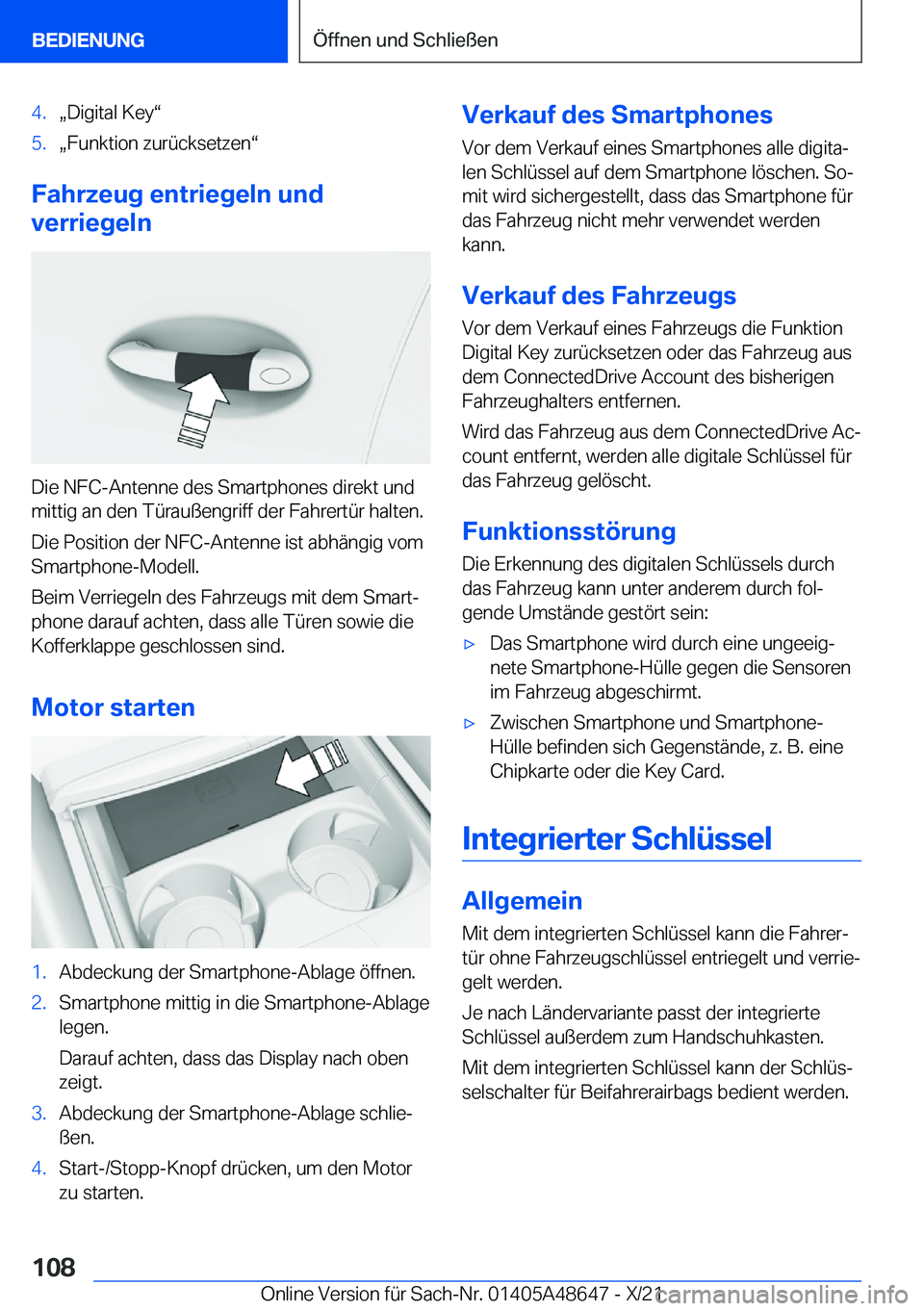 BMW 3 SERIES 2022  Betriebsanleitungen (in German) �4�.x�D�i�g�i�t�a�l��K�e�yv�5�.x�F�u�n�k�t�i�o�n��z�u�r�
