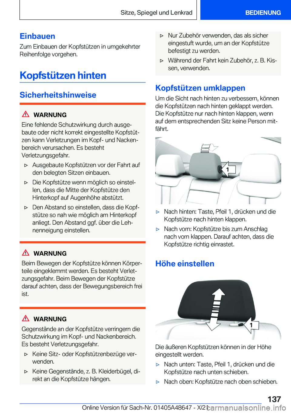 BMW 3 SERIES 2022  Betriebsanleitungen (in German) �E�i�n�b�a�u�e�n�Z�u�m��E�i�n�b�a�u�e�n��d�e�r��K�o�p�f�s�t�