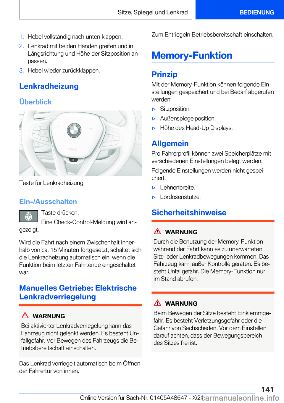 BMW 3 SERIES 2022  Betriebsanleitungen (in German) �1�.�H�e�b�e�l��v�o�l�l�s�t�