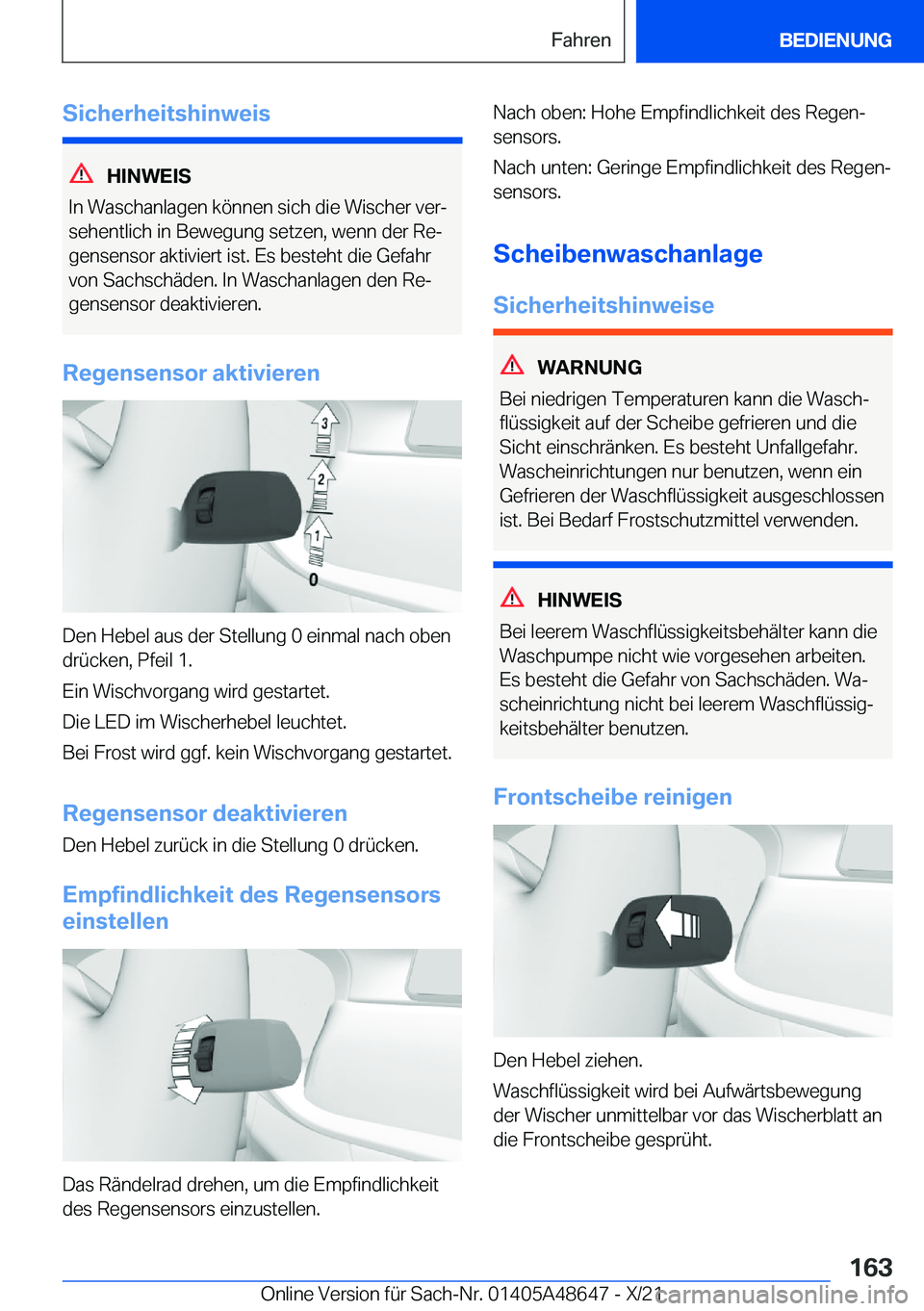 BMW 3 SERIES 2022  Betriebsanleitungen (in German) �S�i�c�h�e�r�h�e�i�t�s�h�i�n�w�e�i�s
�H�I�N�W�E�I�S
�I�n��W�a�s�c�h�a�n�l�a�g�e�n��k�