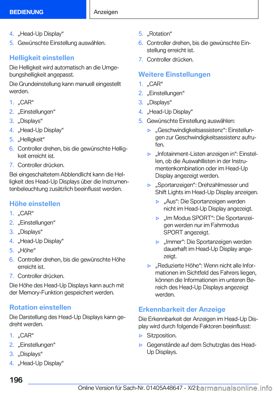 BMW 3 SERIES 2022  Betriebsanleitungen (in German) �4�.x�H�e�a�d�-�U�p��D�i�s�p�l�a�yv�5�.�G�e�w�