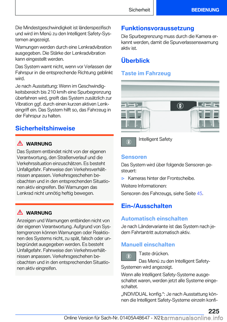 BMW 3 SERIES 2022  Betriebsanleitungen (in German) �D�i�e��M�i�n�d�e�s�t�g�e�s�c�h�w�i�n�d�i�g�k�e�i�t��i�s�t��l�