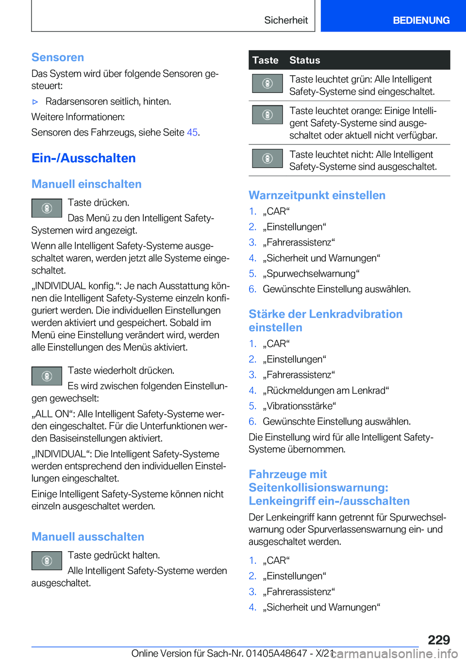 BMW 3 SERIES 2022  Betriebsanleitungen (in German) �S�e�n�s�o�r�e�n
�D�a�s��S�y�s�t�e�m��w�i�r�d��