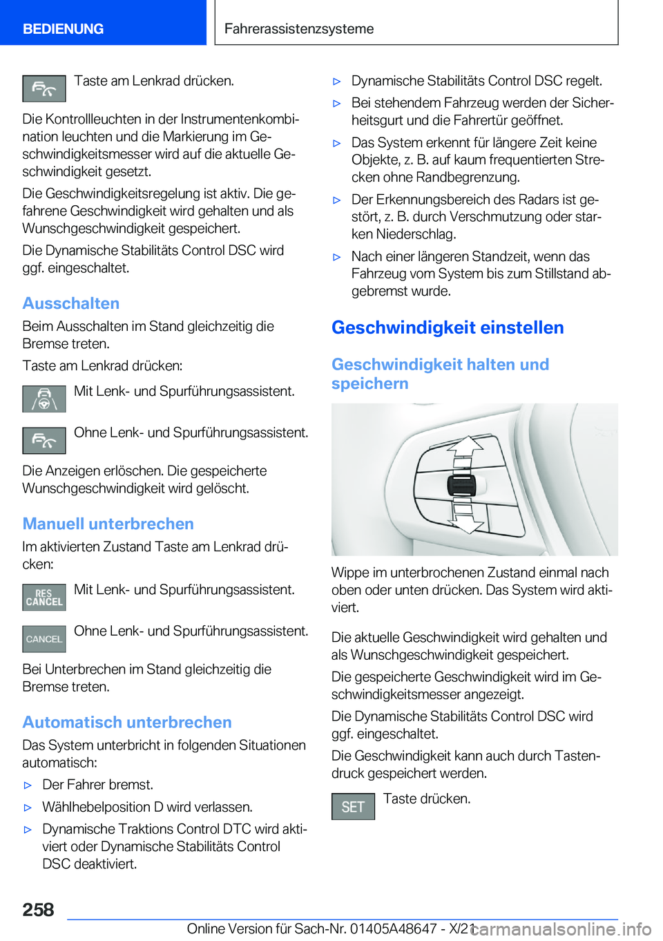 BMW 3 SERIES 2022  Betriebsanleitungen (in German) �T�a�s�t�e��a�m��L�e�n�k�r�a�d��d�r�
