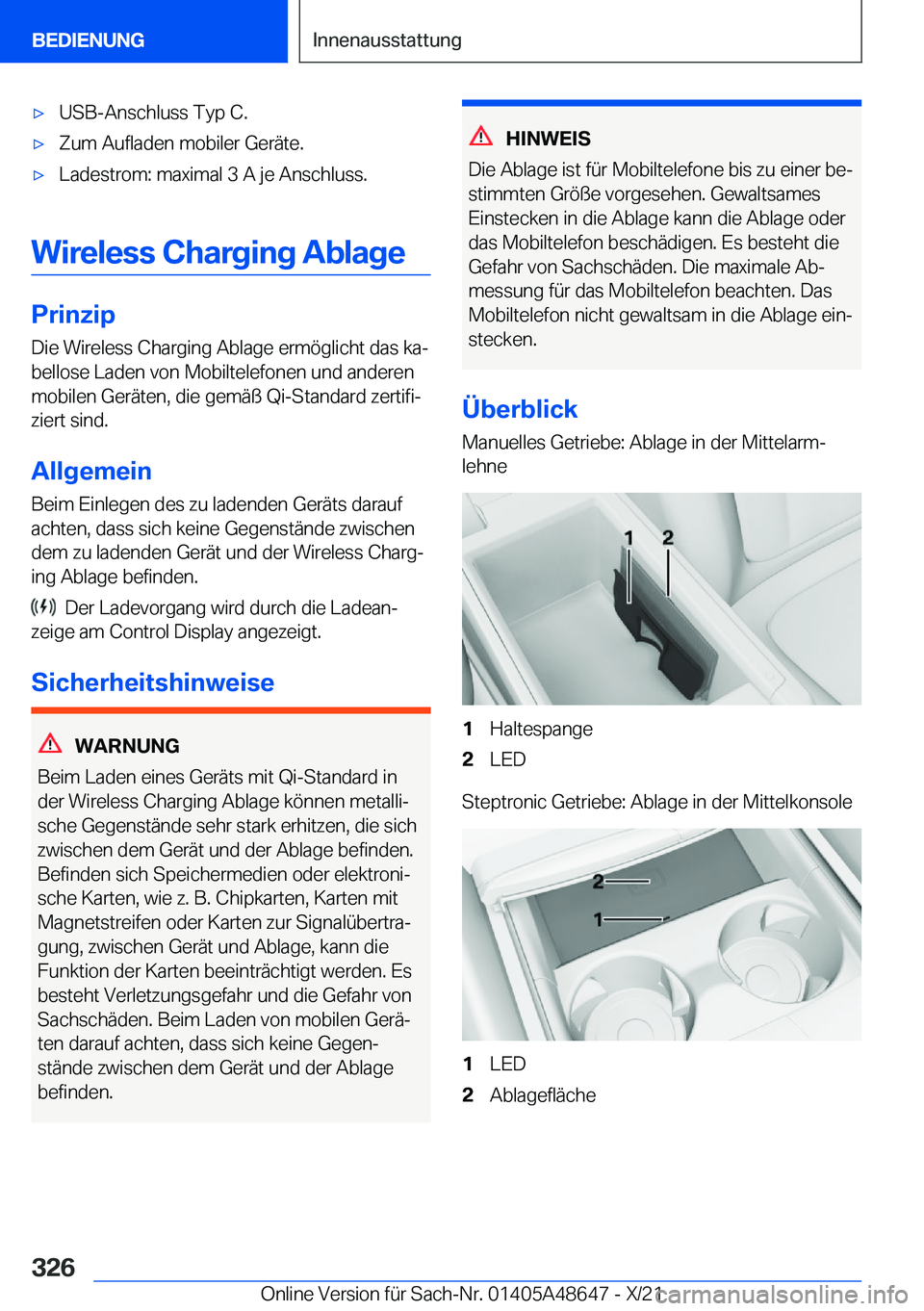 BMW 3 SERIES 2022  Betriebsanleitungen (in German) x�U�S�B�-�A�n�s�c�h�l�u�s�s��T�y�p��C�.x�Z�u�m��A�u�f�l�a�d�e�n��m�o�b�i�l�e�r��G�e�r�