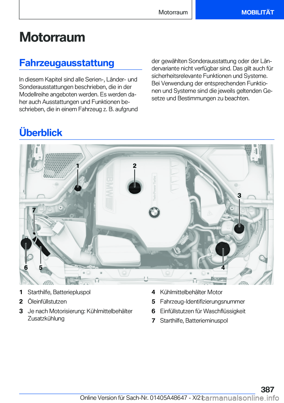 BMW 3 SERIES 2022  Betriebsanleitungen (in German) �M�o�t�o�r�r�a�u�m�F�a�h�r�z�e�u�g�a�u�s�s�t�a�t�t�u�n�g
�I�n��d�i�e�s�e�m��K�a�p�i�t�e�l��s�i�n�d��a�l�l�e��S�e�r�i�e�n�-�,��L�
