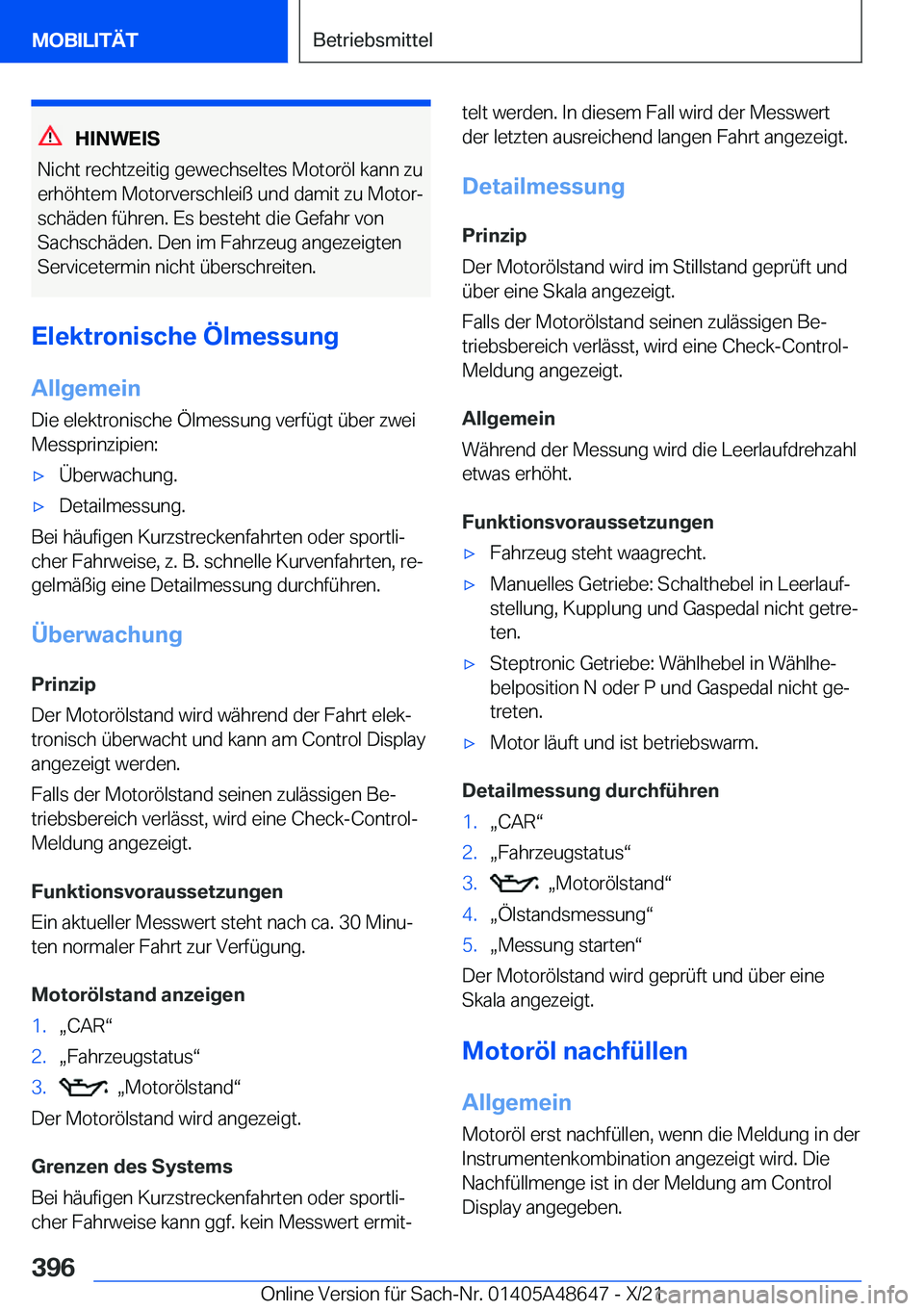 BMW 3 SERIES 2022  Betriebsanleitungen (in German) �H�I�N�W�E�I�S
�N�i�c�h�t��r�e�c�h�t�z�e�i�t�i�g��g�e�w�e�c�h�s�e�l�t�e�s��M�o�t�o�r�