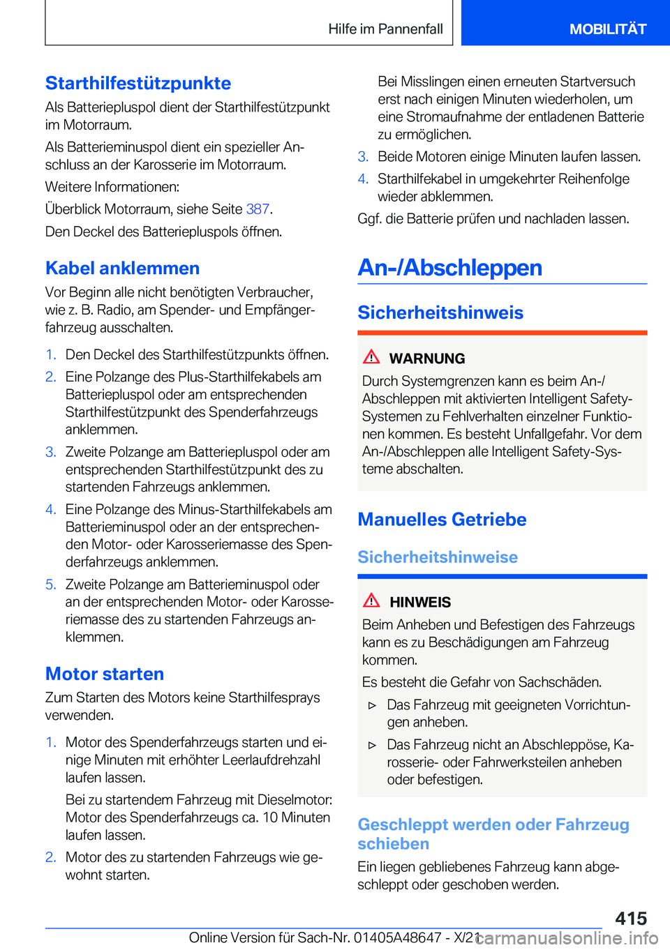 BMW 3 SERIES 2022  Betriebsanleitungen (in German) �S�t�a�r�t�h�i�l�f�e�s�t�
