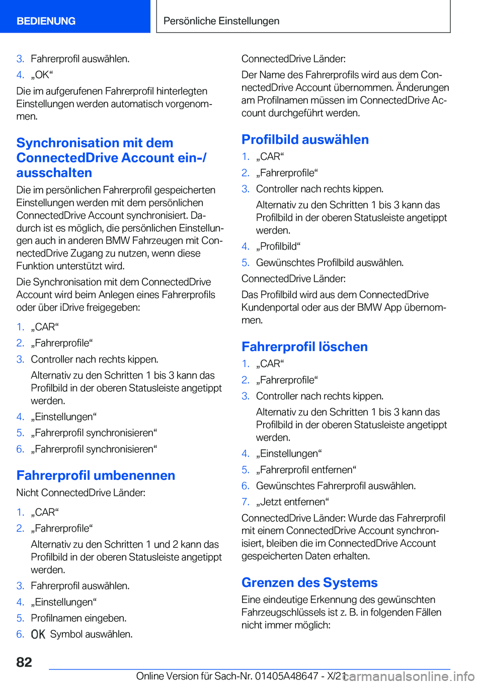 BMW 3 SERIES 2022  Betriebsanleitungen (in German) �3�.�F�a�h�r�e�r�p�r�o�f�i�l��a�u�s�w�