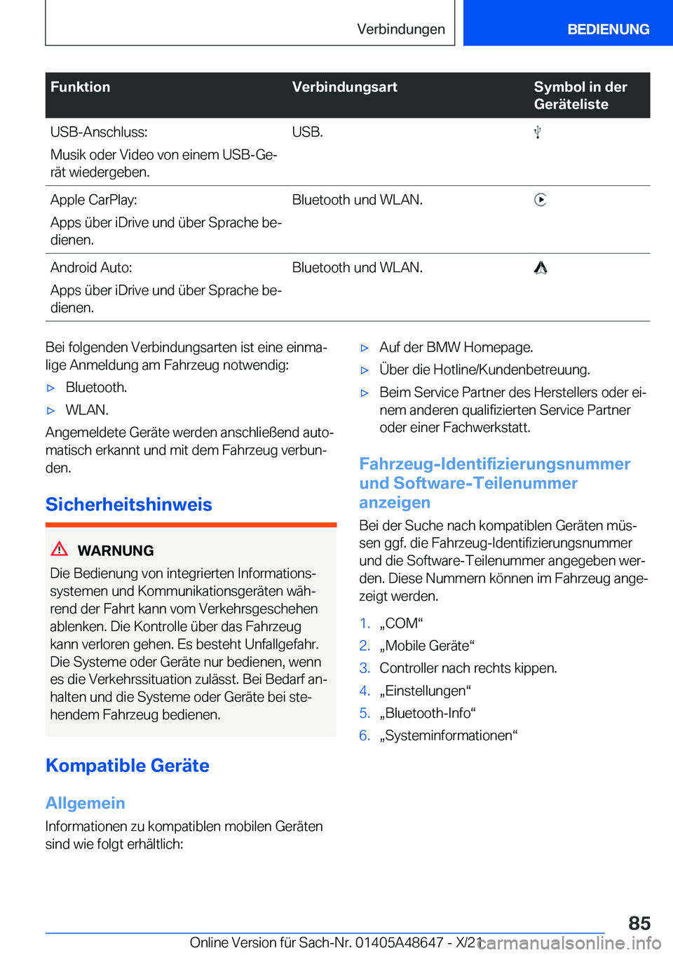 BMW 3 SERIES 2022  Betriebsanleitungen (in German) �F�u�n�k�t�i�o�n�V�e�r�b�i�n�d�u�n�g�s�a�r�t�S�y�m�b�o�l��i�n��d�e�r
�G�e�r�