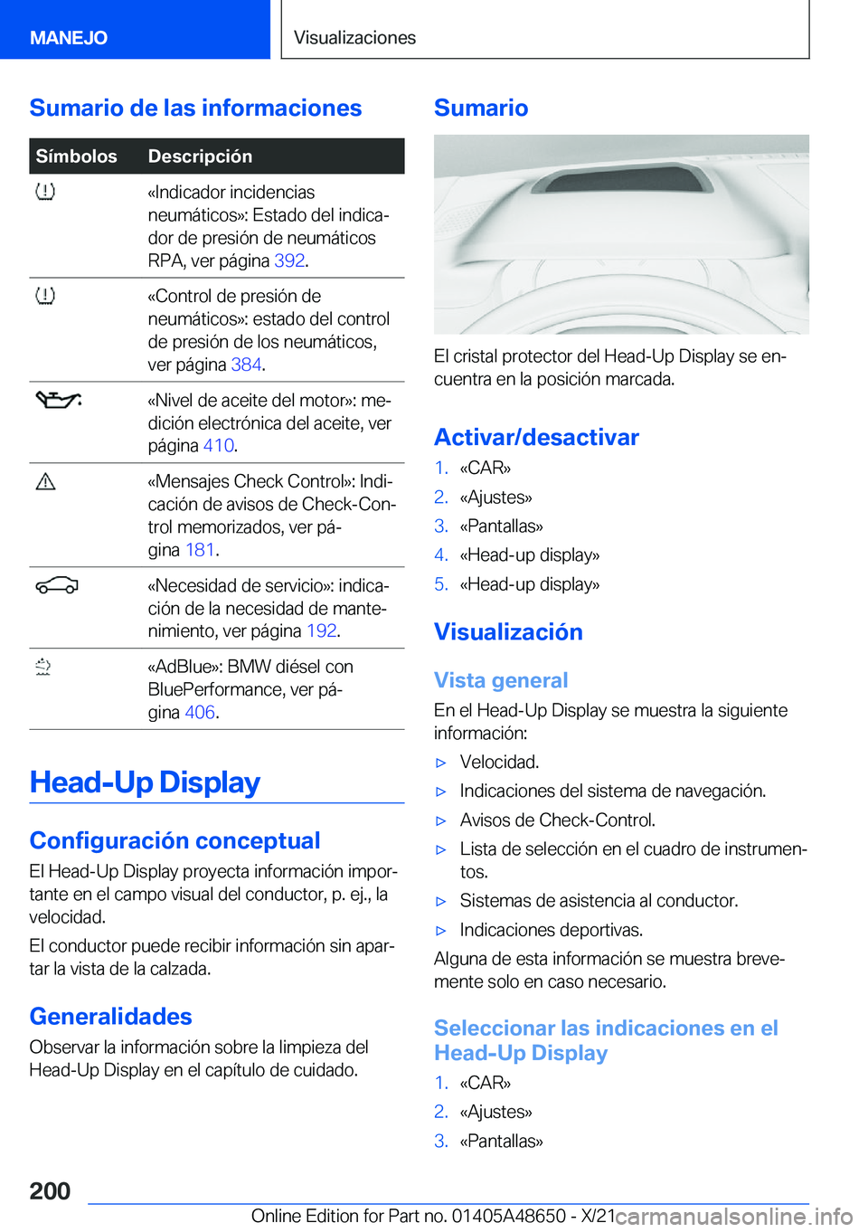 BMW 3 SERIES 2022  Manuales de Empleo (in Spanish) �S�u�m�a�r�i�o��d�e��l�a�s��i�n�f�o�r�m�a�c�i�o�n�e�s�S�