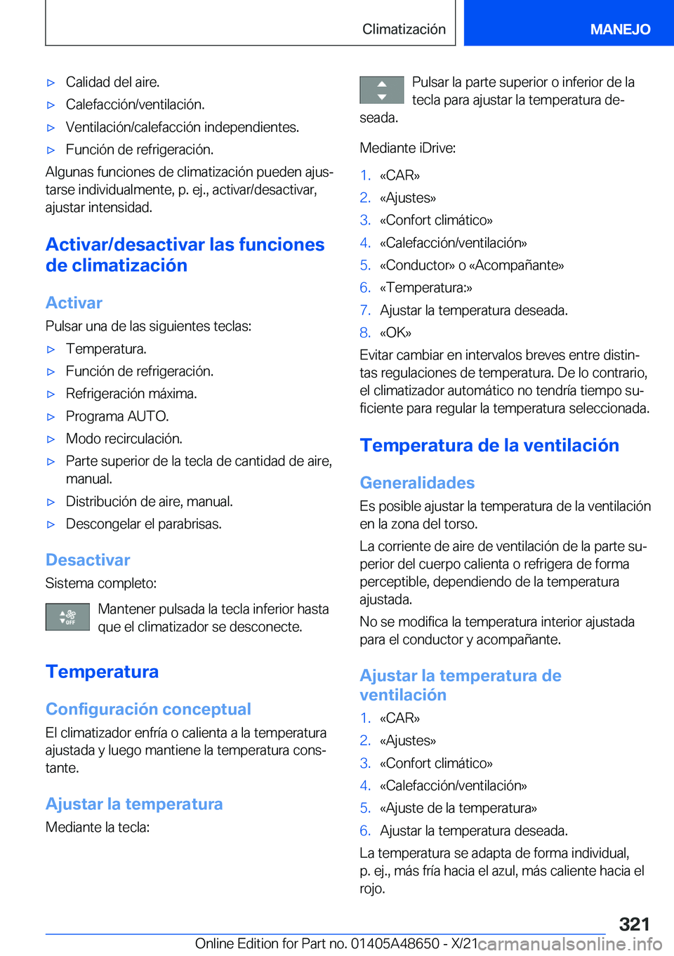 BMW 3 SERIES 2022  Manuales de Empleo (in Spanish) x�C�a�l�i�d�a�d��d�e�l��a�i�r�e�.x�C�a�l�e�f�a�c�c�i�