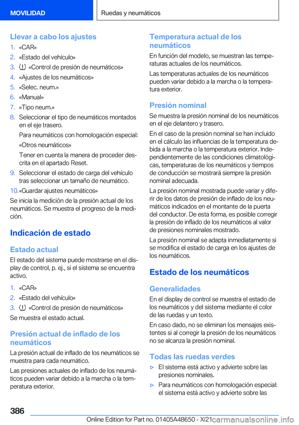 BMW 3 SERIES 2022  Manuales de Empleo (in Spanish) �L�l�e�v�a�r��a��c�a�b�o��l�o�s��a�j�u�s�t�e�s�1�.�«�C�A�R�{�2�.�«�E�s�t�a�d�o��d�e�l��v�e�h�