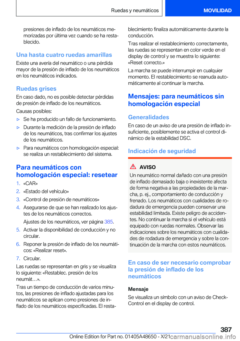 BMW 3 SERIES 2022  Manuales de Empleo (in Spanish) �p�r�e�s�i�o�n�e�s��d�e��i�n�f�l�a�d�o��d�e��l�o�s��n�e�u�m�