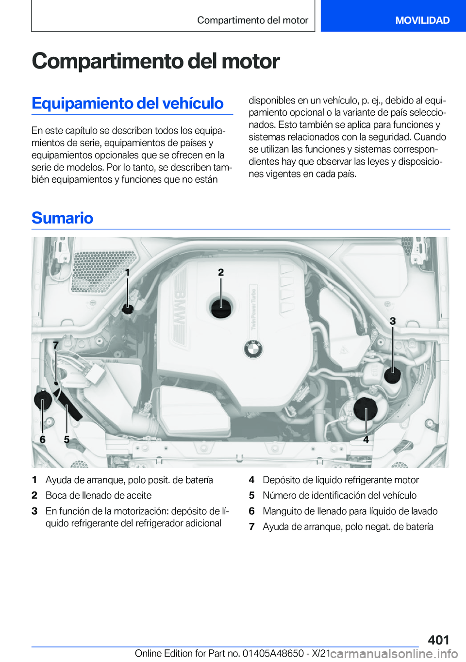 BMW 3 SERIES 2022  Manuales de Empleo (in Spanish) �C�o�m�p�a�r�t�i�m�e�n�t�o��d�e�l��m�o�t�o�r�E�q�u�i�p�a�m�i�e�n�t�o��d�e�l��v�e�h�