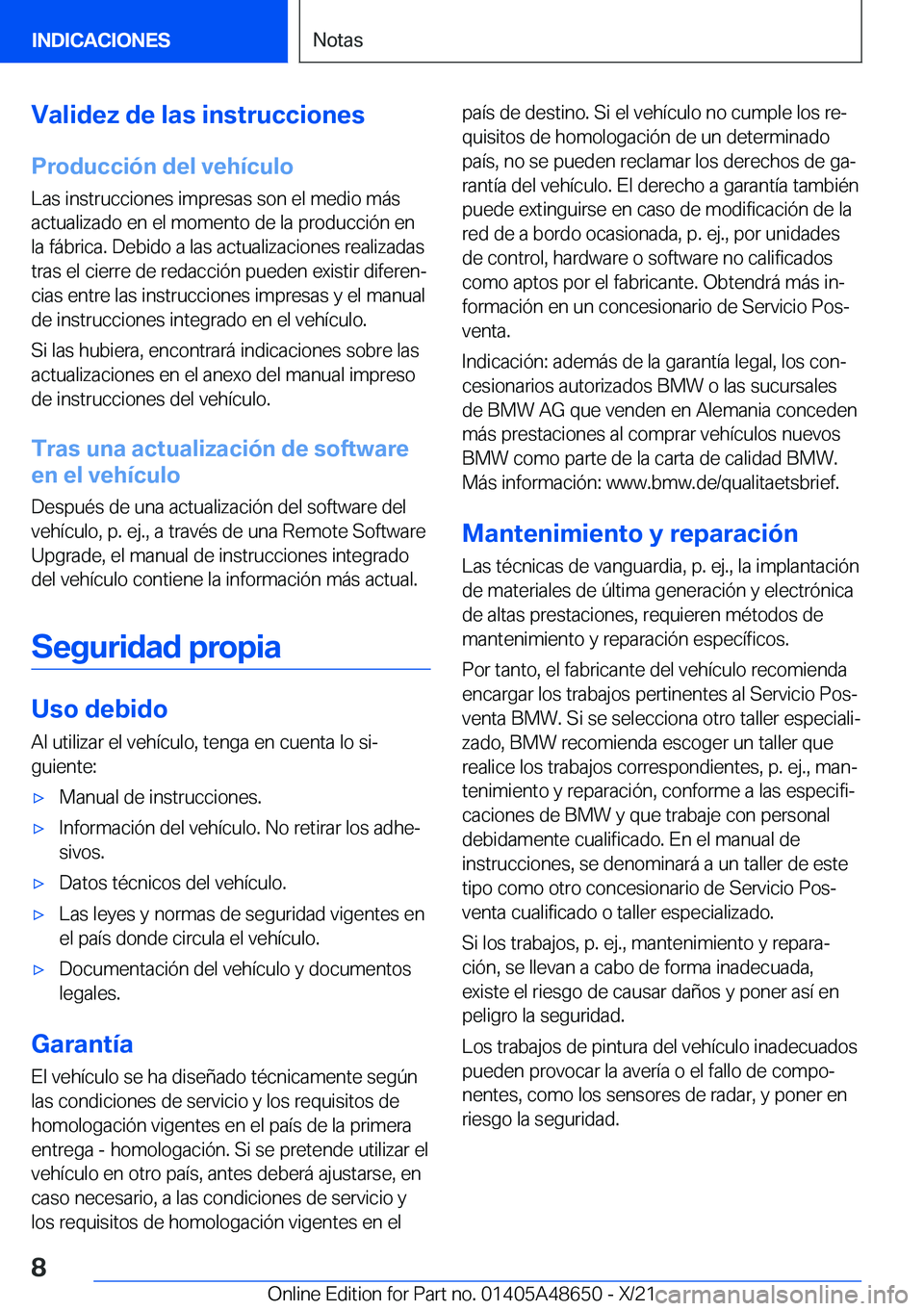 BMW 3 SERIES 2022  Manuales de Empleo (in Spanish) �V�a�l�i�d�e�z��d�e��l�a�s��i�n�s�t�r�u�c�c�i�o�n�e�s�P�r�o�d�u�c�c�i�