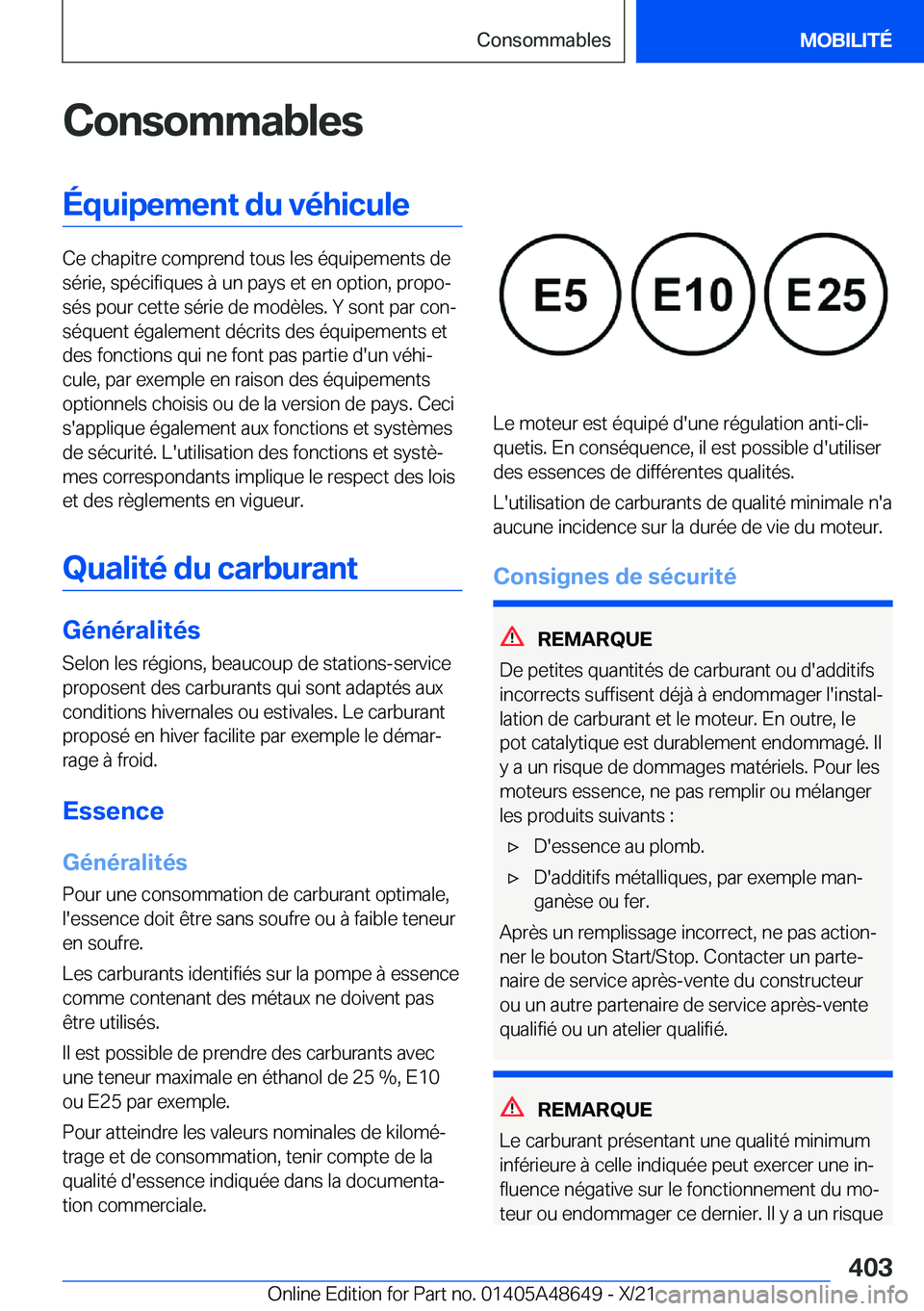 BMW 3 SERIES 2022  Notices Demploi (in French) �C�o�n�s�o�m�m�a�b�l�e�s�